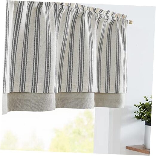 Striped Linen Valance Curtain 50″W x 18″L (Pack of 1) Striped Black on Beige