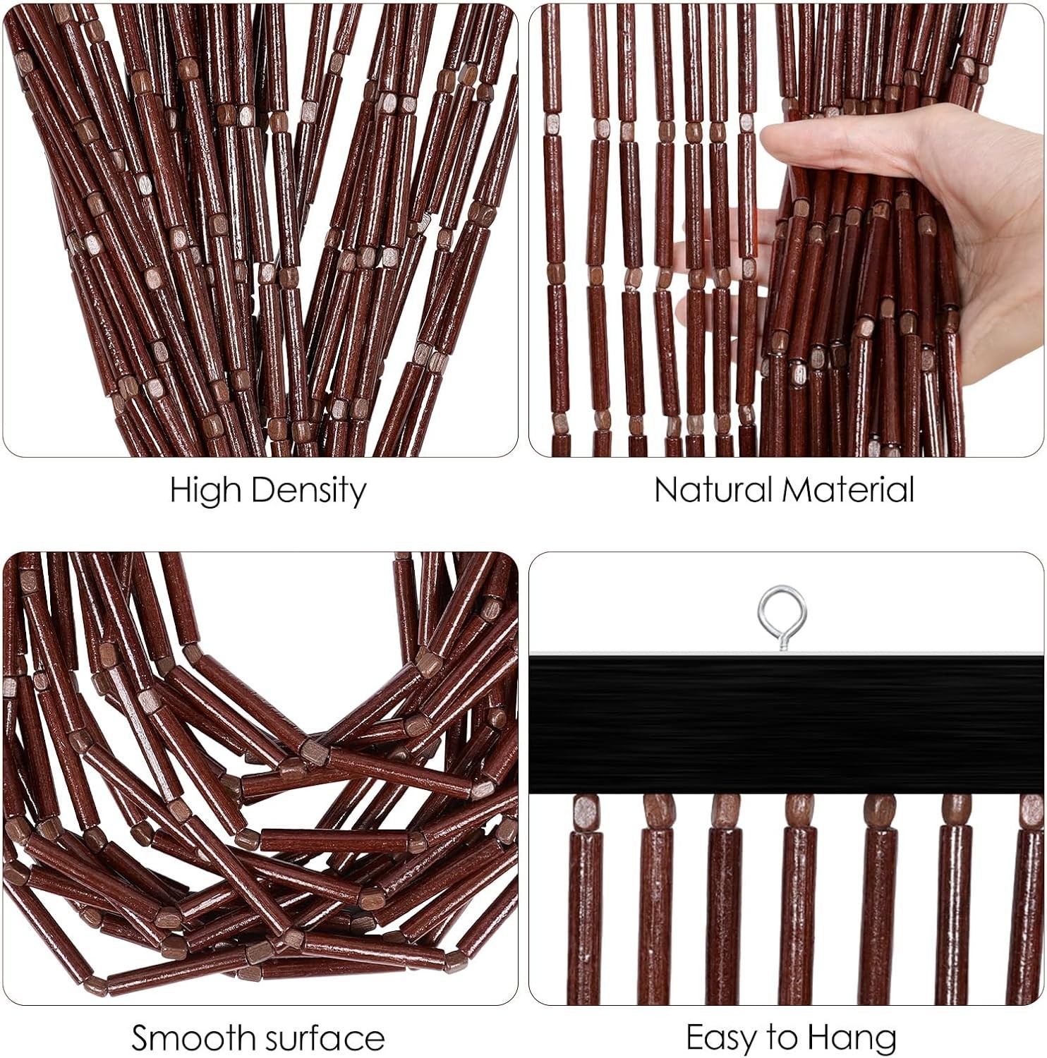 Boho Handmade Bamboo Beaded Curtain for Doorway – 35.5×75 Inches Coffee