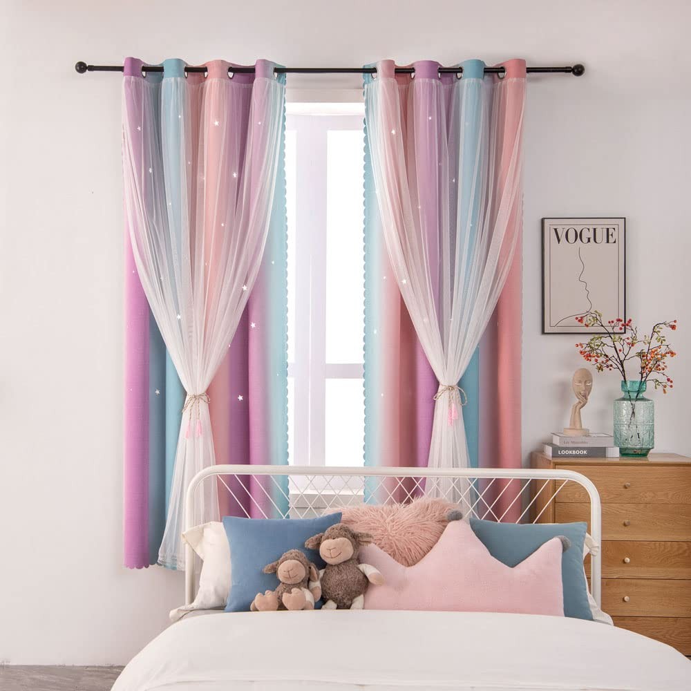 Ombre Rainbow Blackout Curtains for Kid Girls Bedroom Living Room Darking Str…