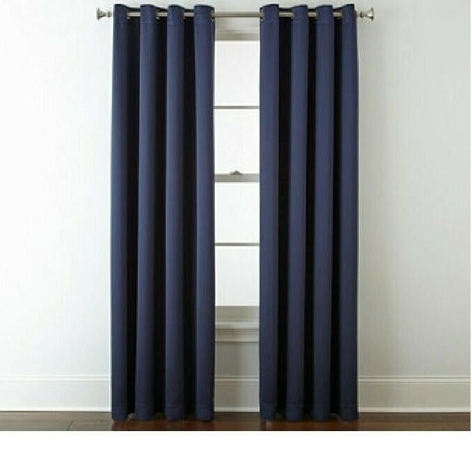New Liz Claiborne 50x 95 JCP Kathryn Mood Indigo Navy Blue Grommet Curtain Panel