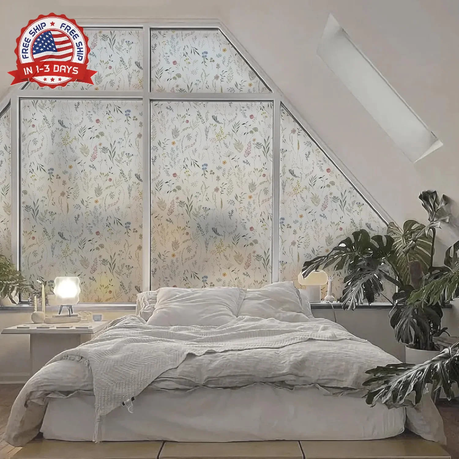 Dimoon 17.3″ x 78.7″ Window Privacy Film Stained Glass Floral Film for Home Rain