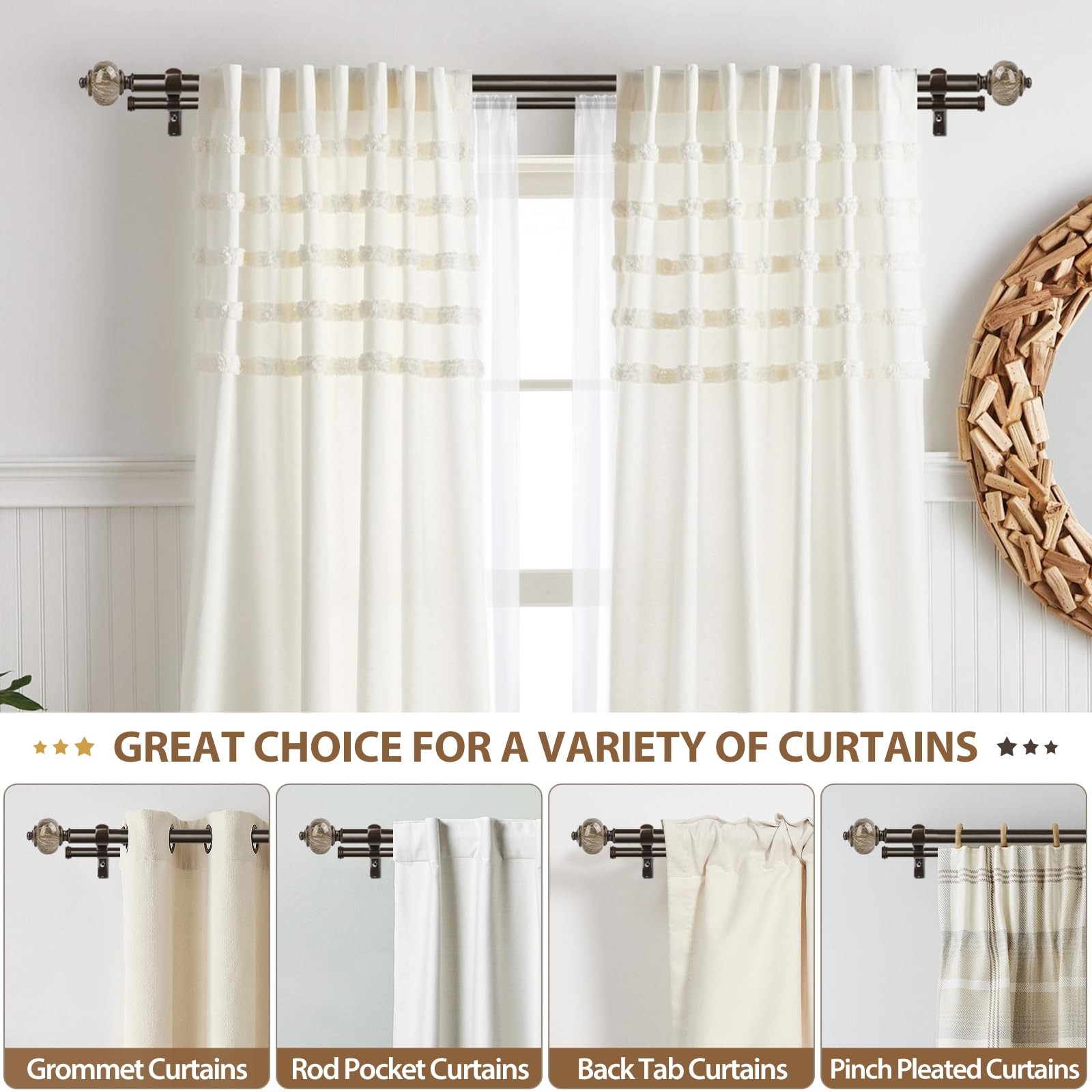 KAMANINA Bronze Double Curtain Rod 72 to 144 Inches (6-12ft), 1 Inch Telescoping