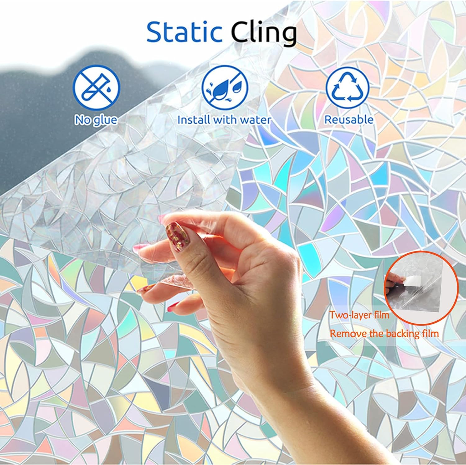 Window Privacy Film, Colored Stained Glass Style UV Blocking & Heat Insulation W