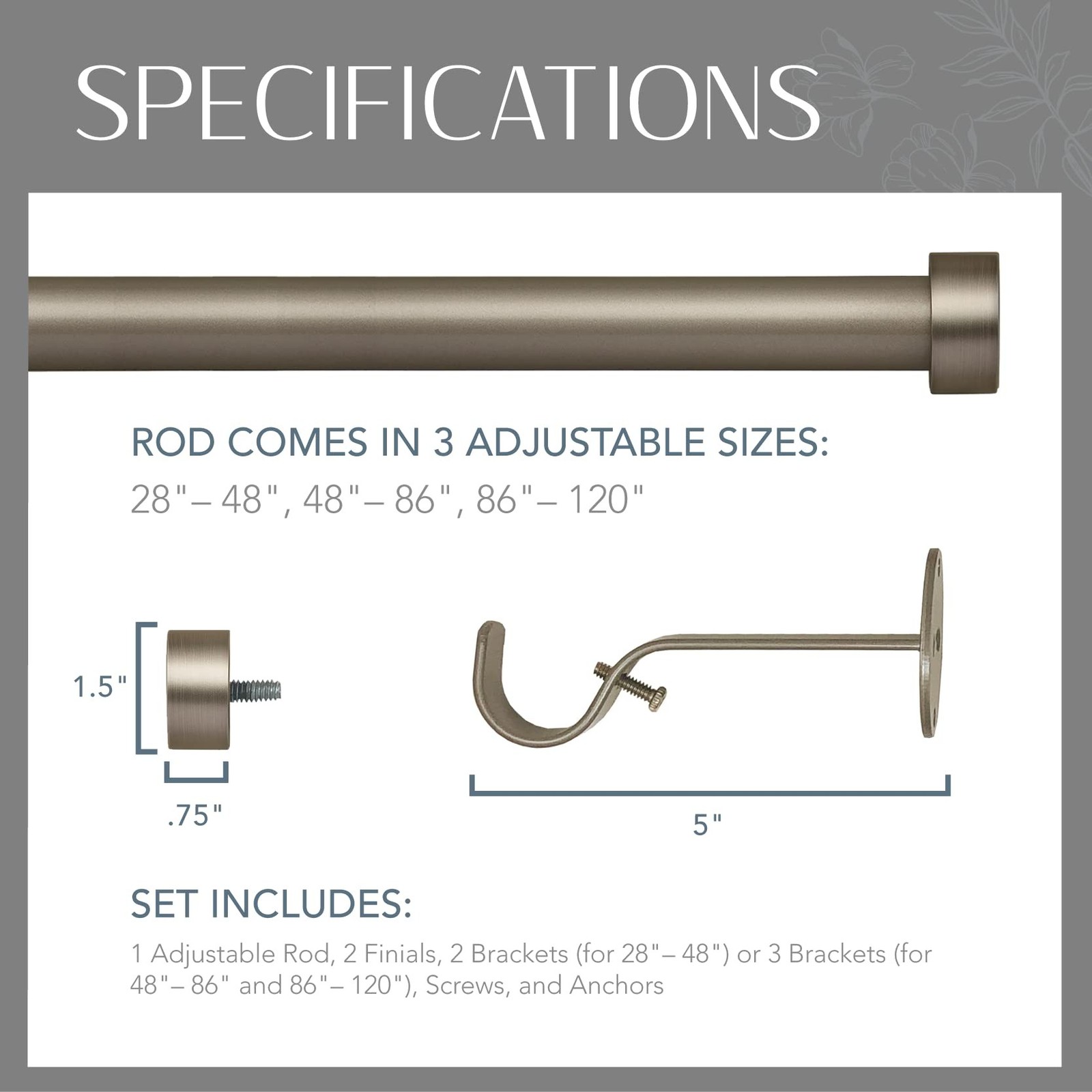 Serena Single Curtain Rod with Contemporary Cap Finial, Polished Nickel – 28″…