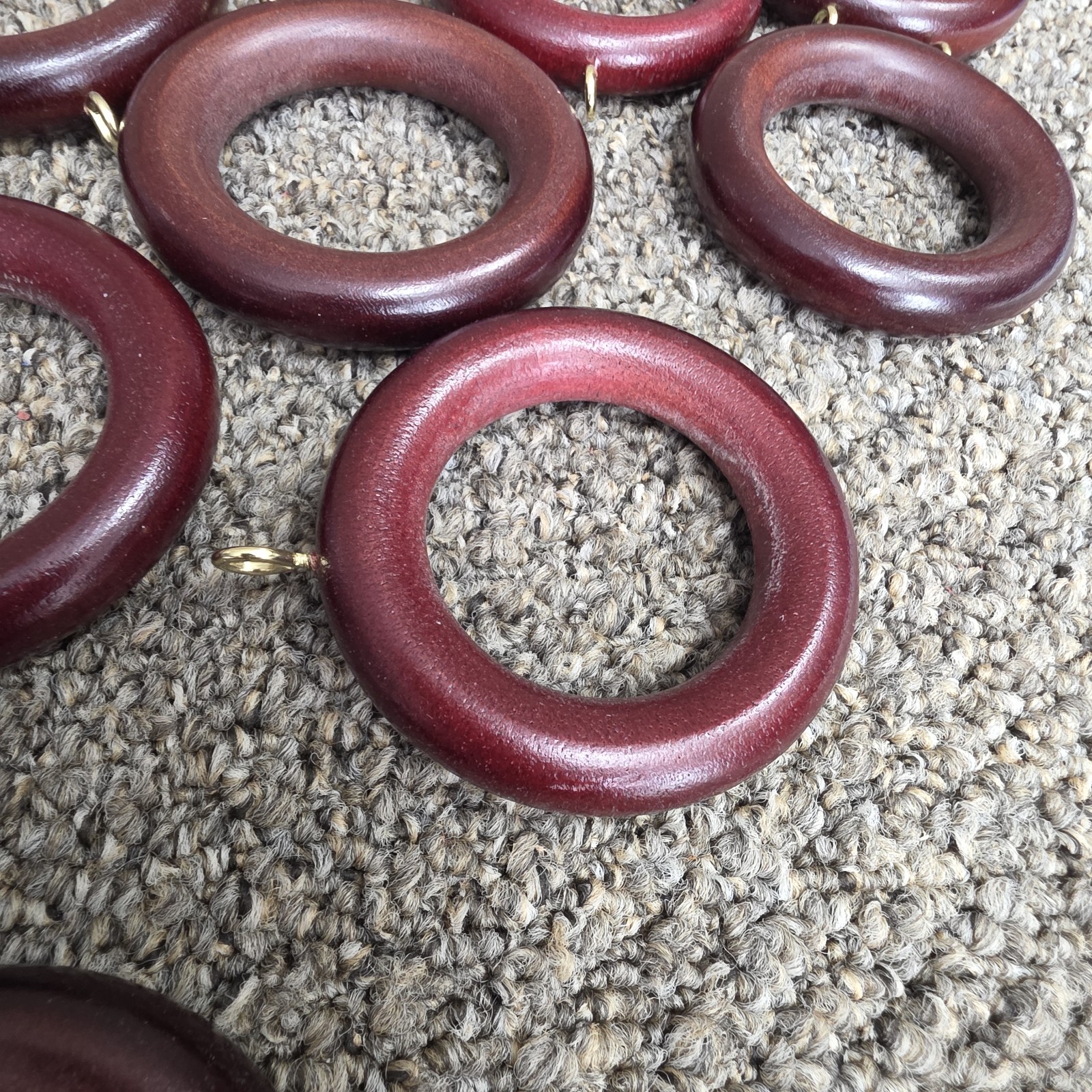 Wooden Drapery Ring Eyelet Hook Reddish Brown Set of 24 (2.25-3.75)