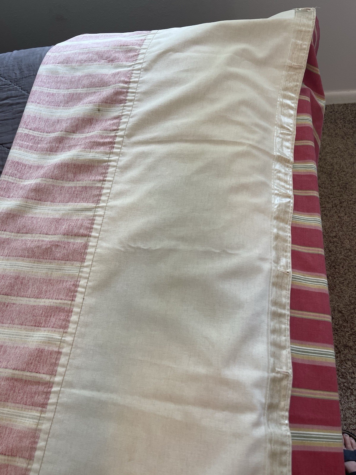 Striped Lined Fabric Shower Curtain Opaque Traditional 69×70-Red/Beige