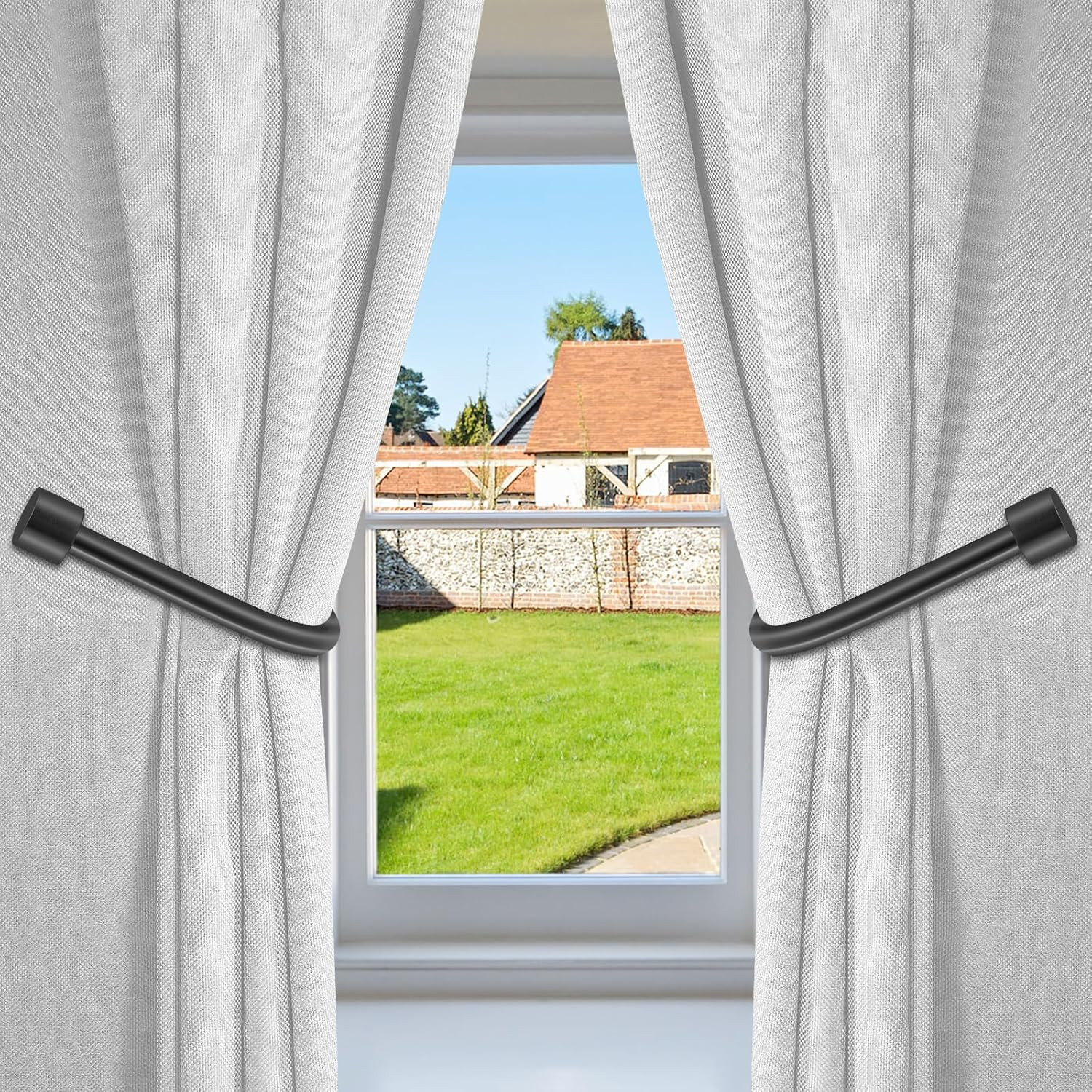 Minimalist Curtain Holdbacks 2Pcs, 100% Cast Iron Solid Heavy Duty Metal Curtain