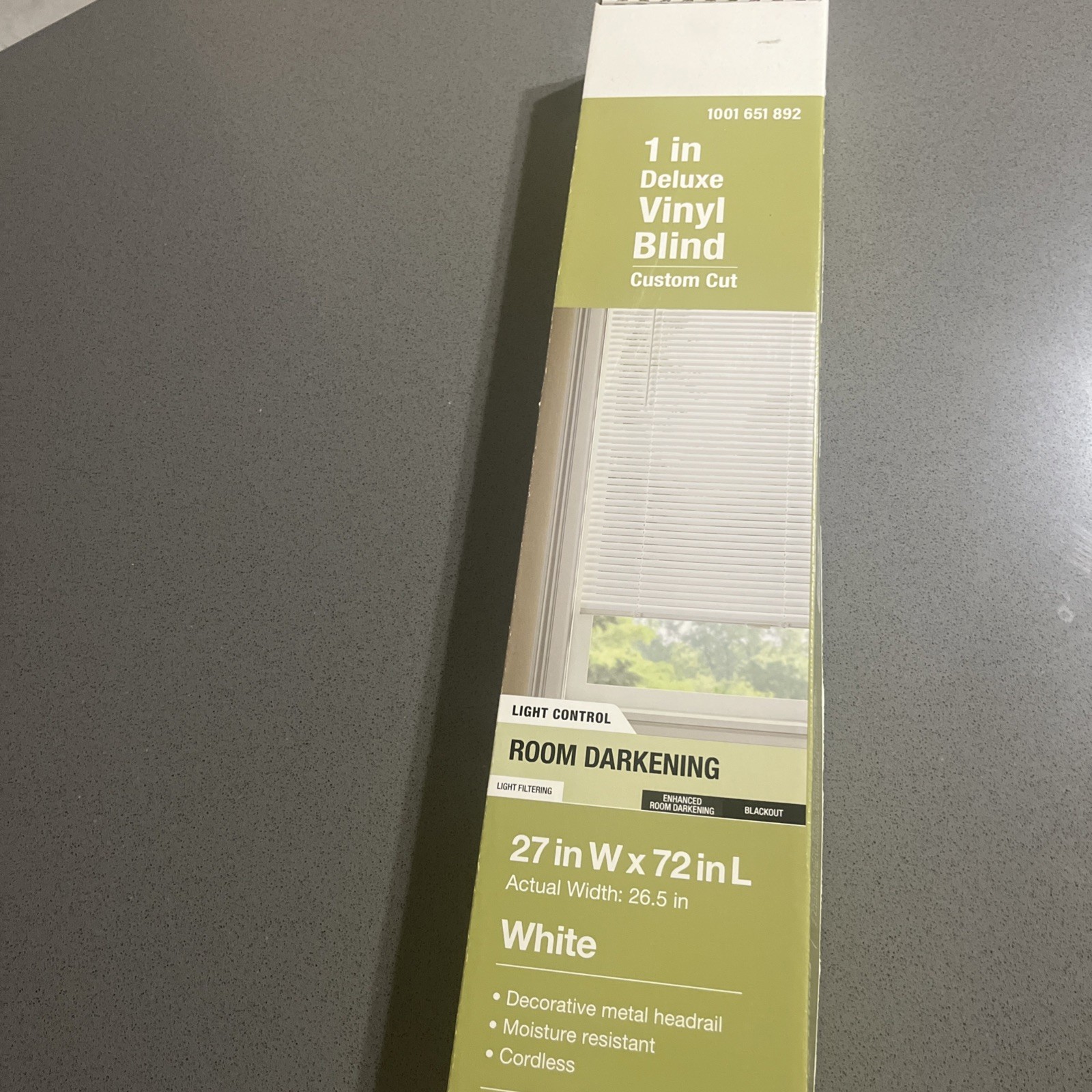 26 1/2″ X 72″L Hampton Bay White Cordless 1 in. Blackout Vinyl Blinds