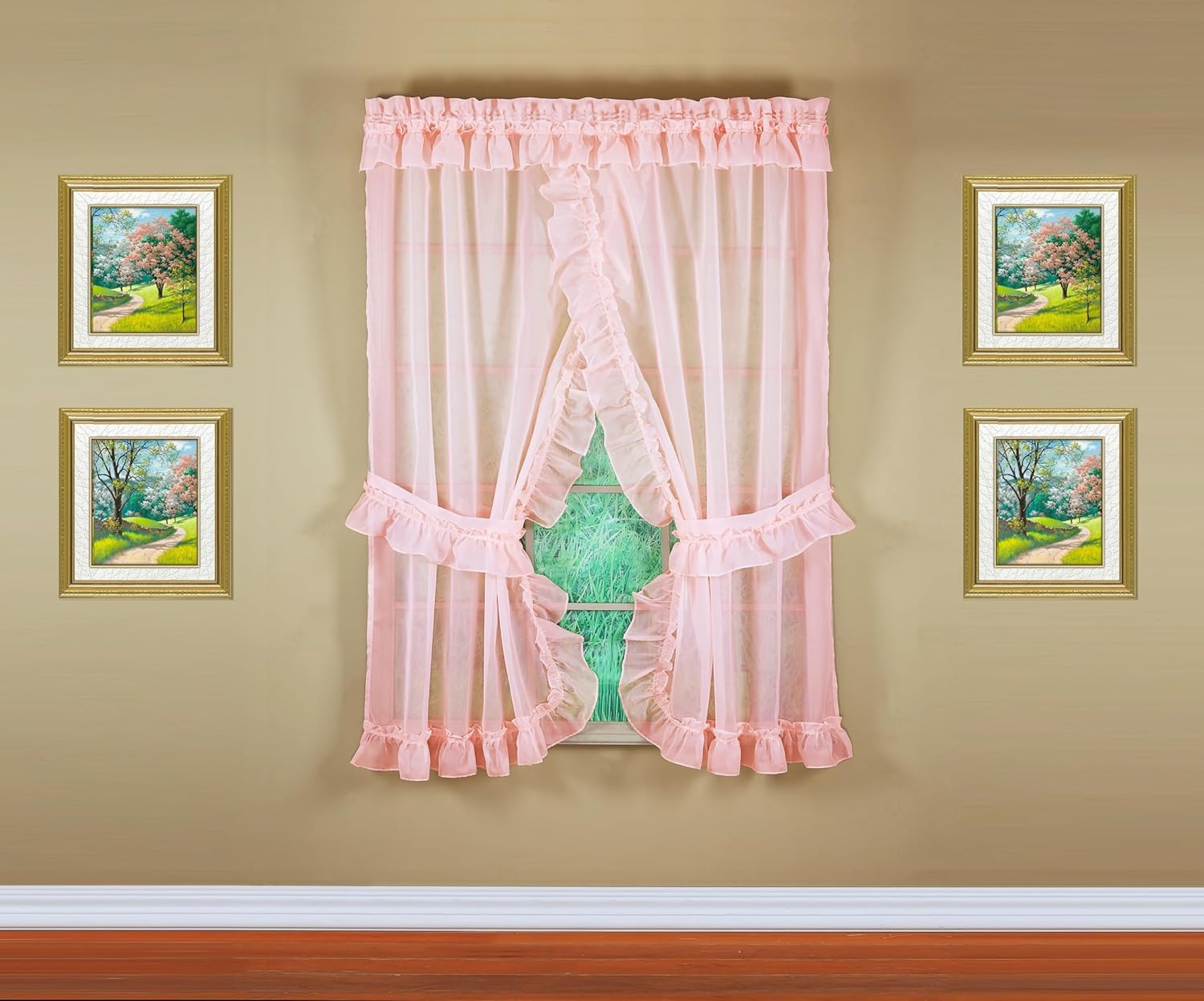 , Emelia Priscilla Sheer Pair 60″ W X 63″ L, Rose, 5-Piece-Set