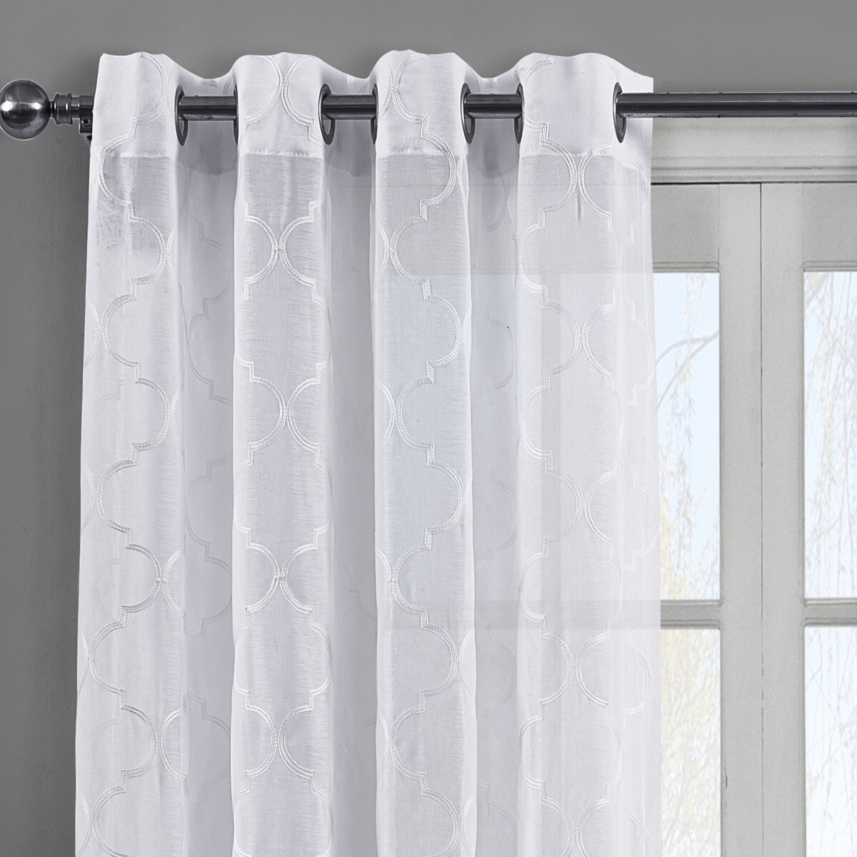 Pair (Set of 2) Miller Embroidered Grommet Top Sheer Panel Curtain Sets