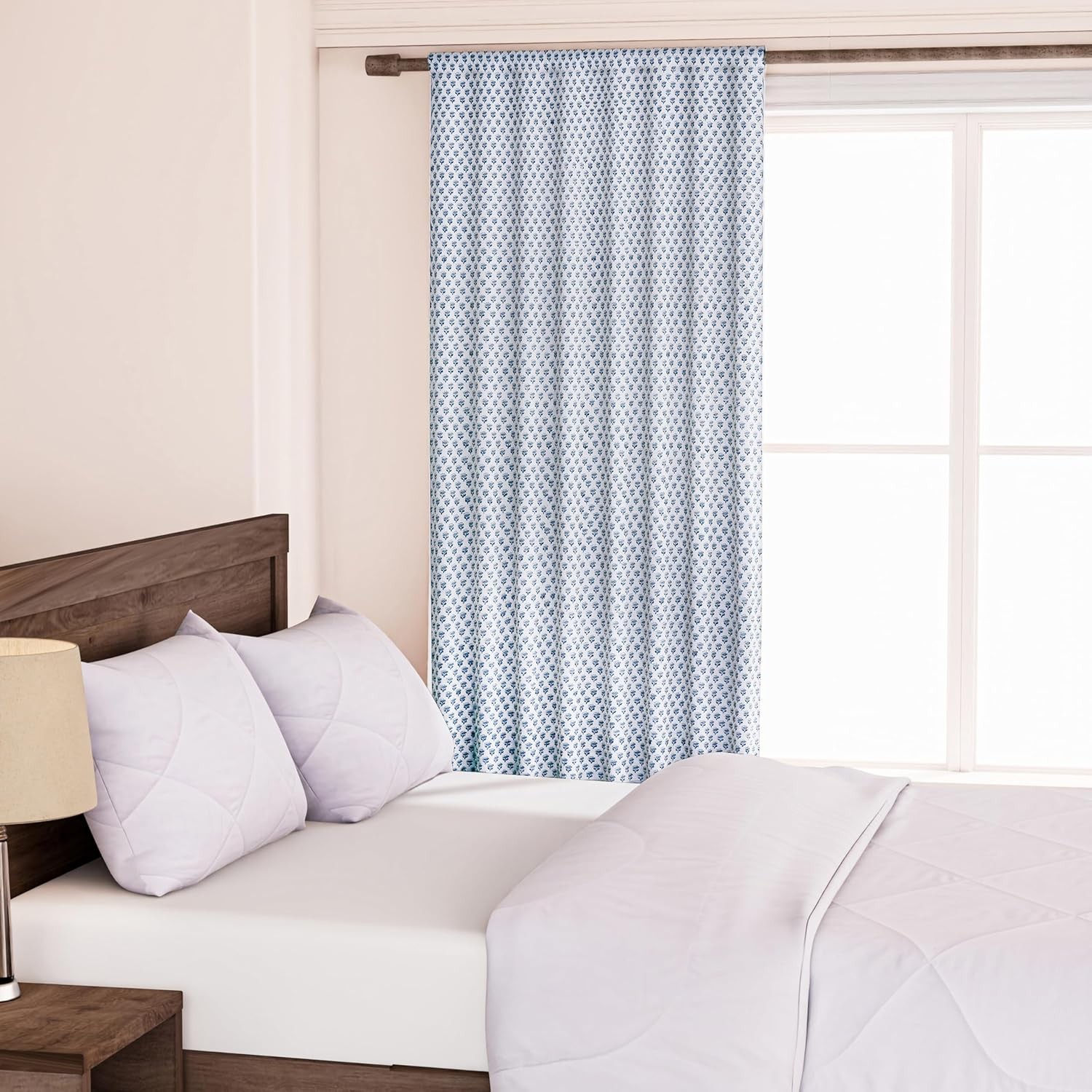CPC Apatite Blue Cotton Hand Block Print 52″ x 84″ Pack of 1 Farmhouse Drapes