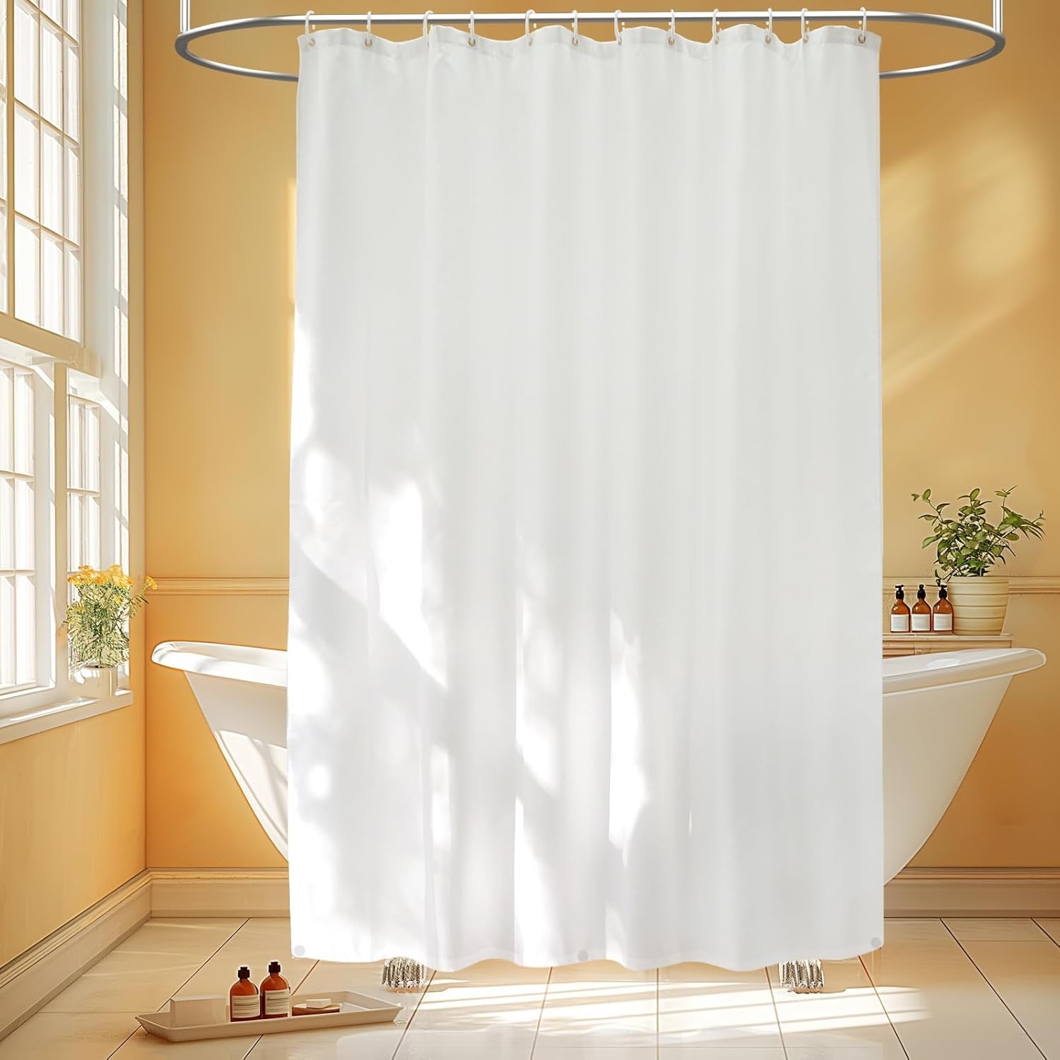 74 inch Long Cloth Shower Curtain Liner with 3 72″W x 74″L (Pack of 1), White