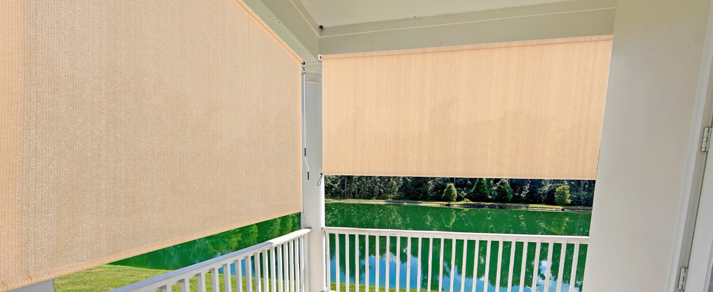 Outdoor Roller Shade 5′ W x 8′ L Cordless Patio Shades Roll Up Outdoors Blinds