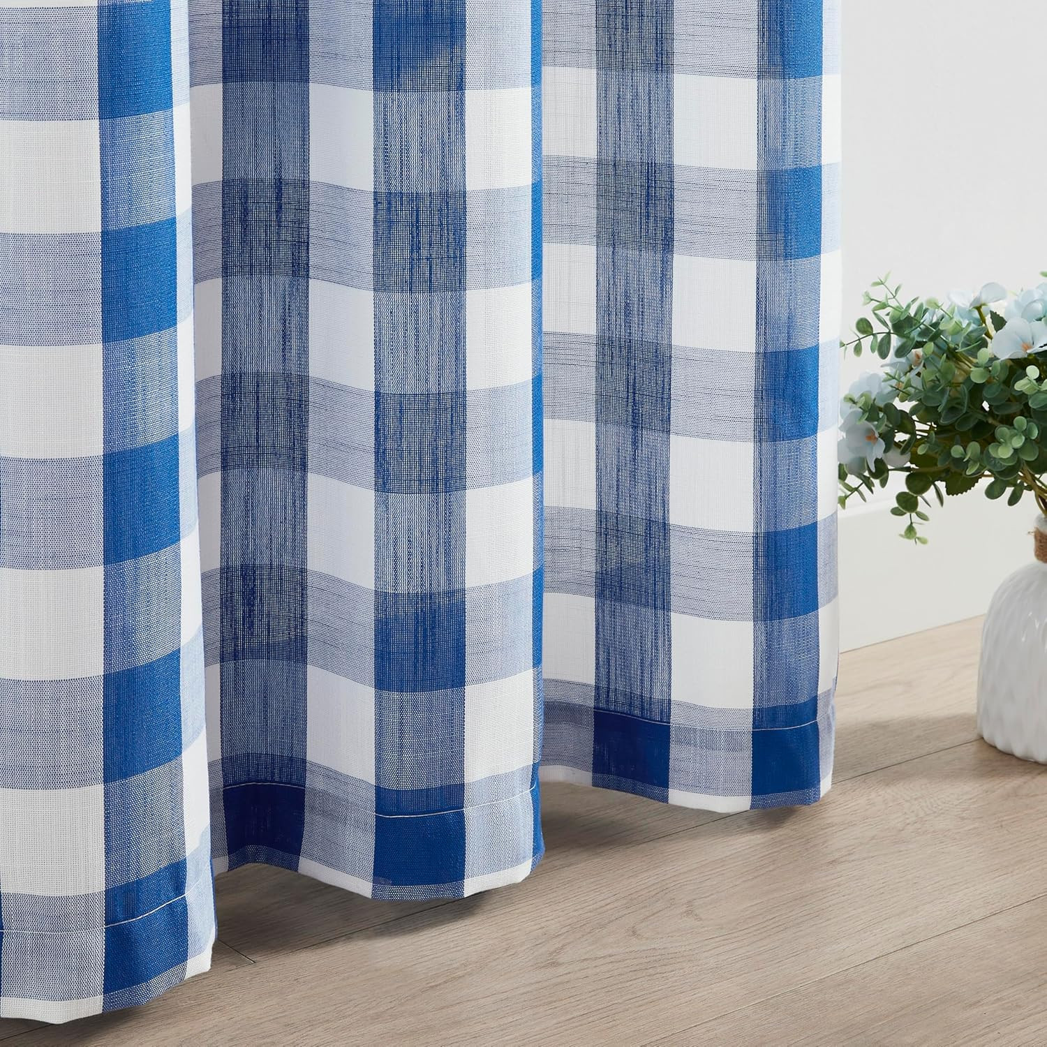 Buffalo Check Semi Curtain Panels Blue White Gingham Curtains Farmhouse Grommet