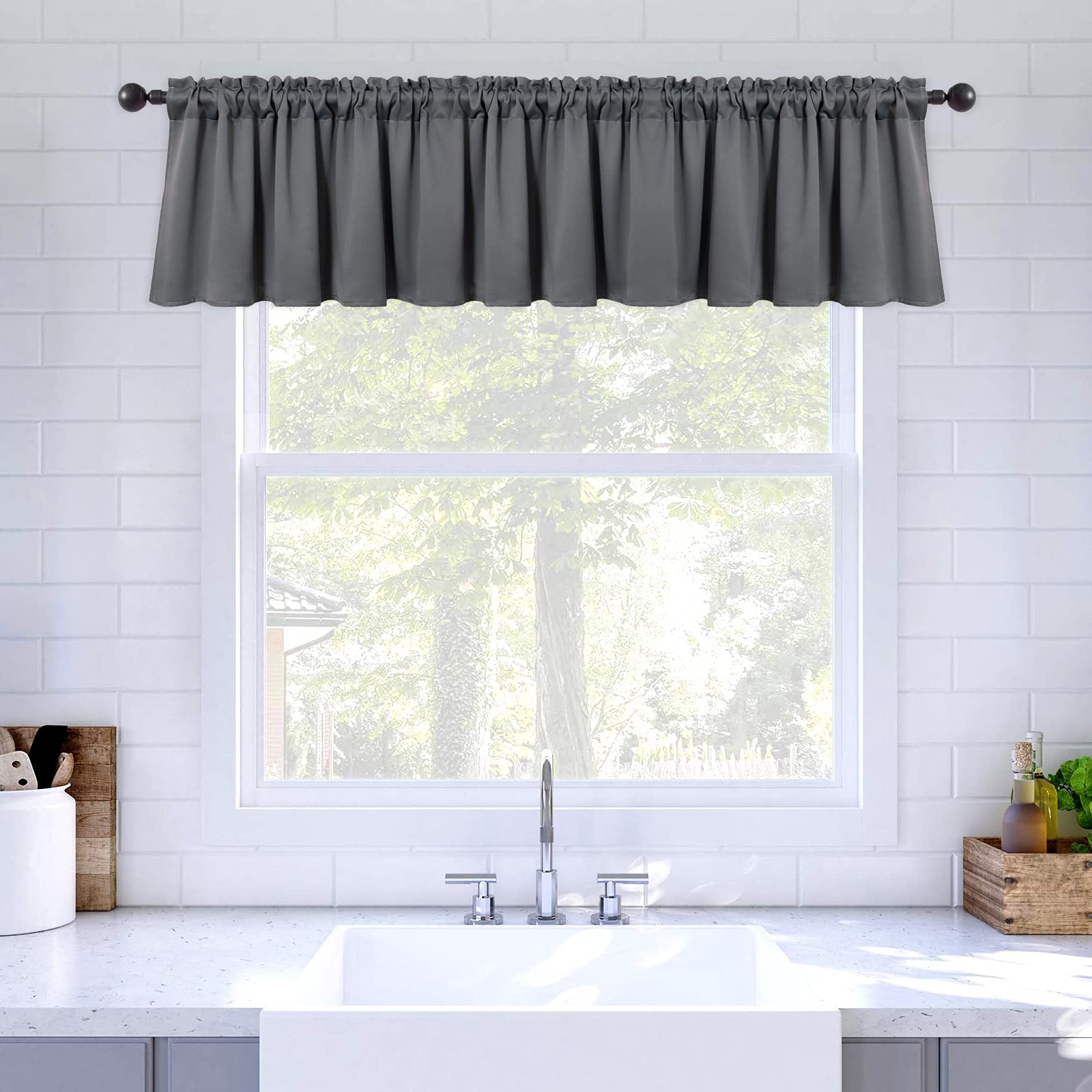 MIULEE Blackout Valance Rod Pocket Thermal 42″W x 18″L (Pack of 1), Grey