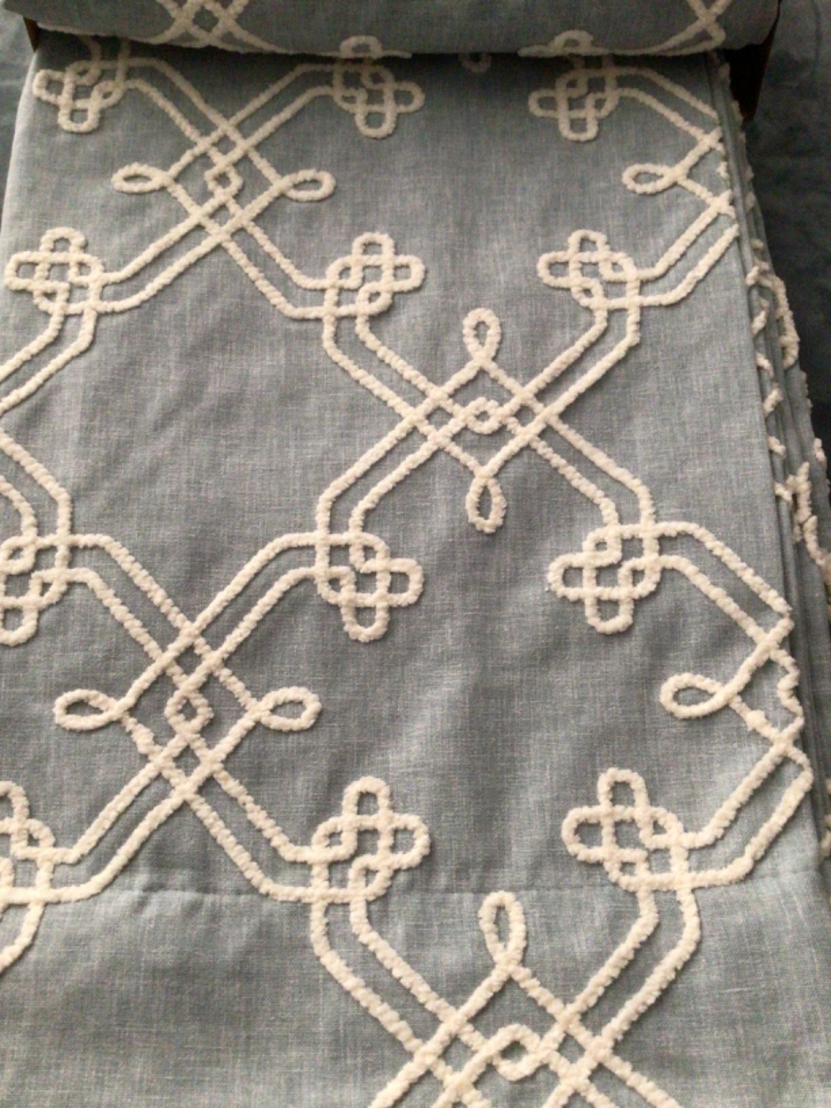 P/KAUFMAN window Curtain Panels 50 x 96 Dynasty Embroidered Chambray Geometric