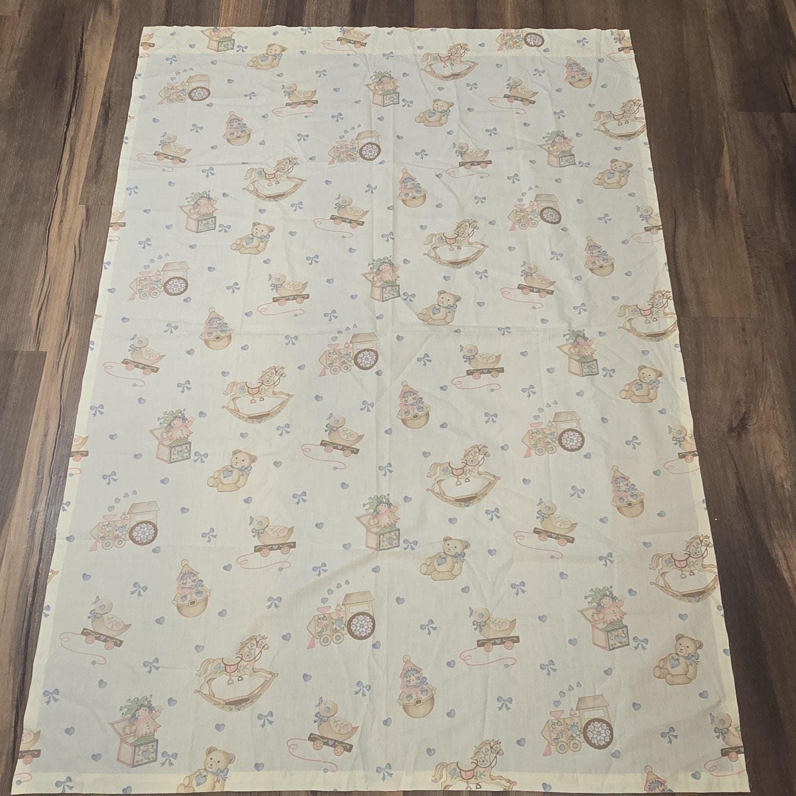 2 Rocking Horse Vtg Toys Nursery Baby Room Handmade Curtains Valance Cottagecore