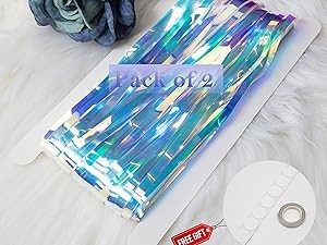 Gorgeous Iridescent Fringe Tinsel Streamers, 2 Pack of 3.3X 3.3 ft Neon