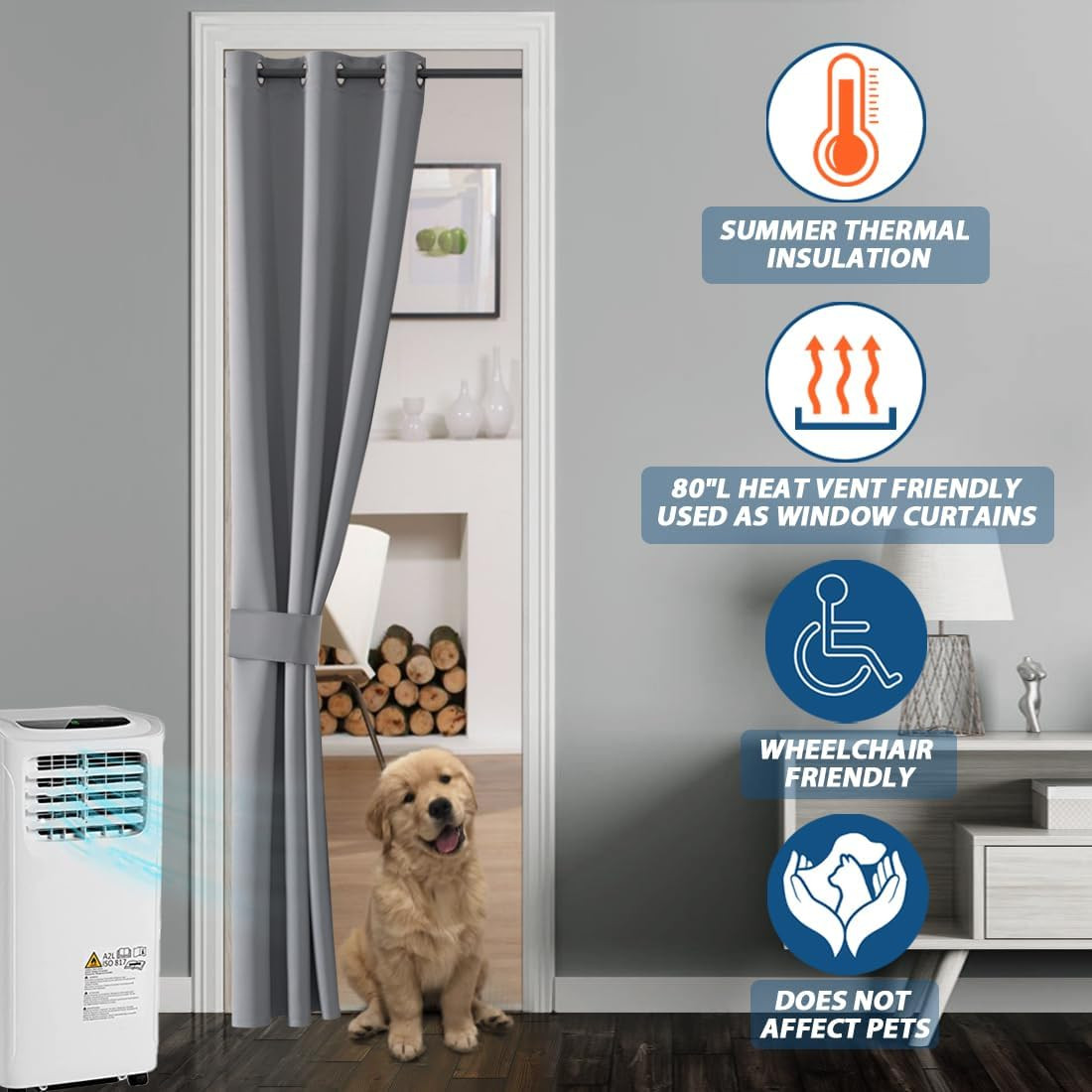 Thermal Insulated Door Curtain for Doorway, Closet Curtain for Open Closet, Wide