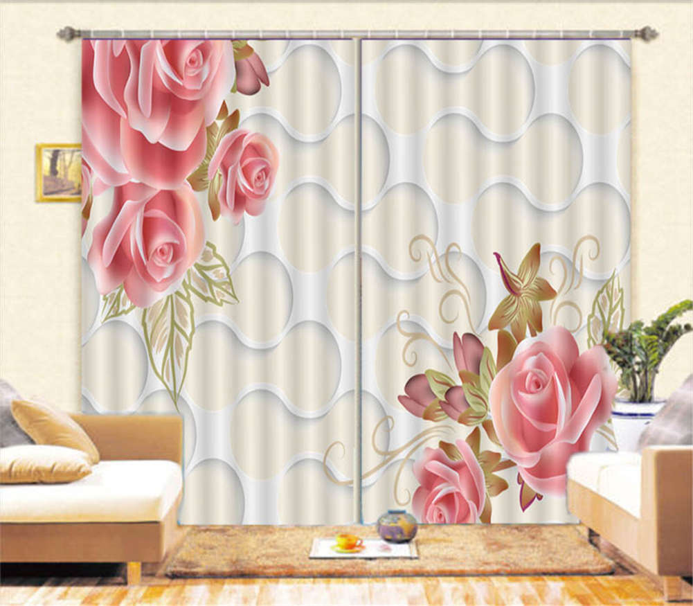 Dreamy Pink Roses 3D Curtain Blockout Photo Printing Curtains Drape Fabric