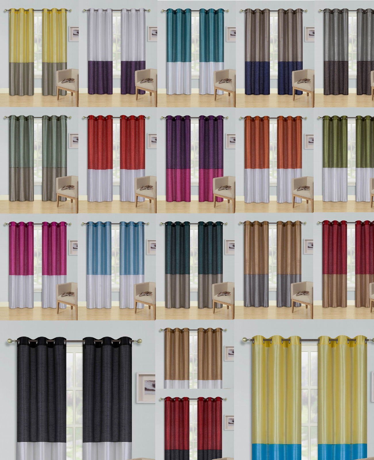 1 SET MIX COLOR SILKY GROMMET WINDOW CURTAIN LINED BLACKOUT PANEL DRAPE (EID)