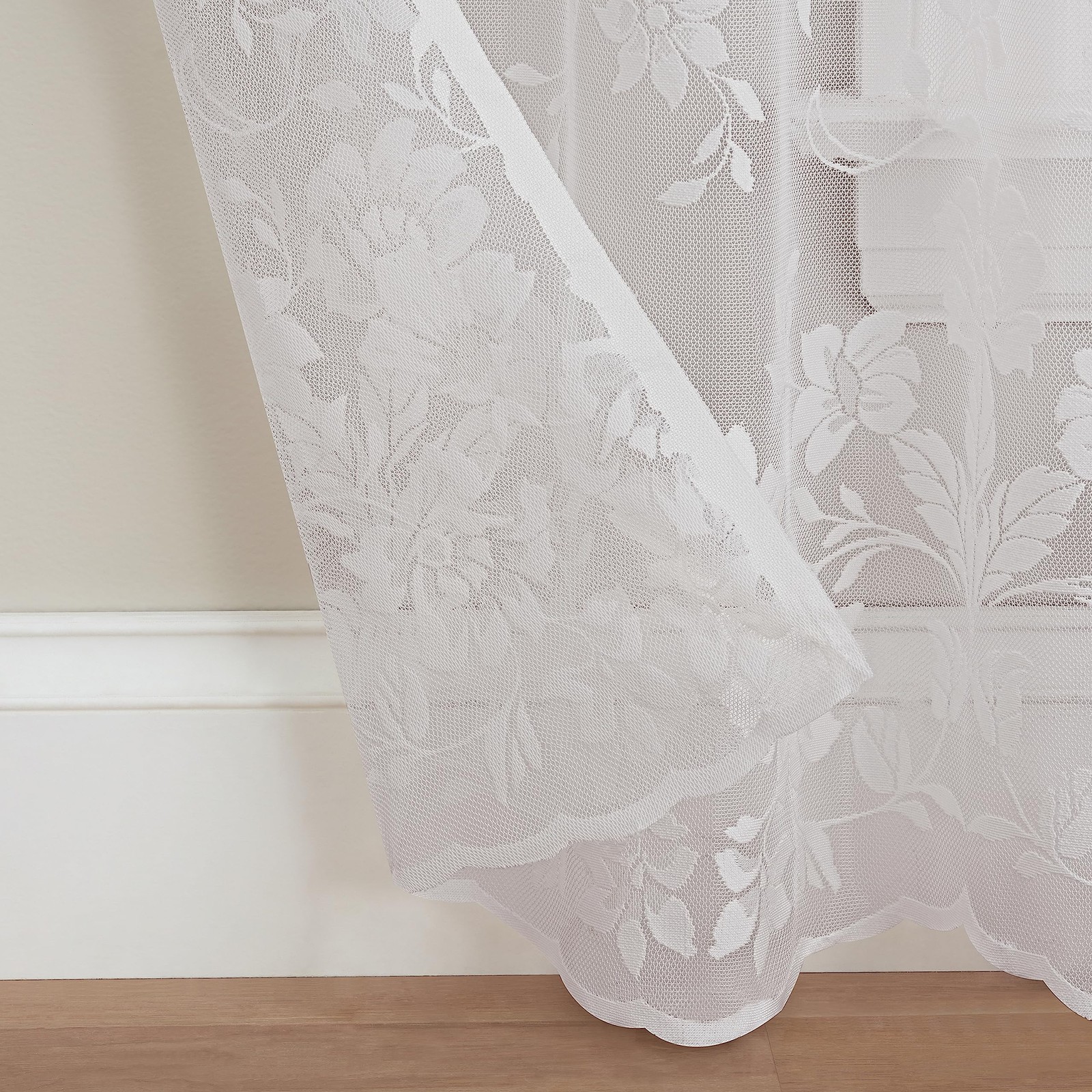 Sherry Lace Lightweight Elegant Floral Sheer Rod Pocket 54 in x 63 in White