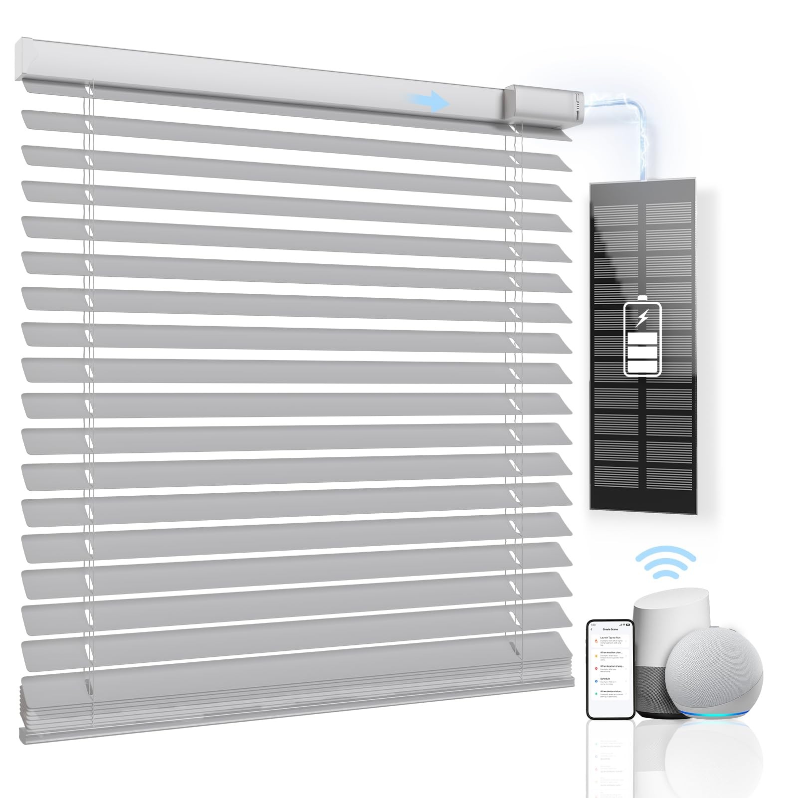Hapadif Motorized Blinds Silver 32×64 Remote Control Blackout Solar Powered