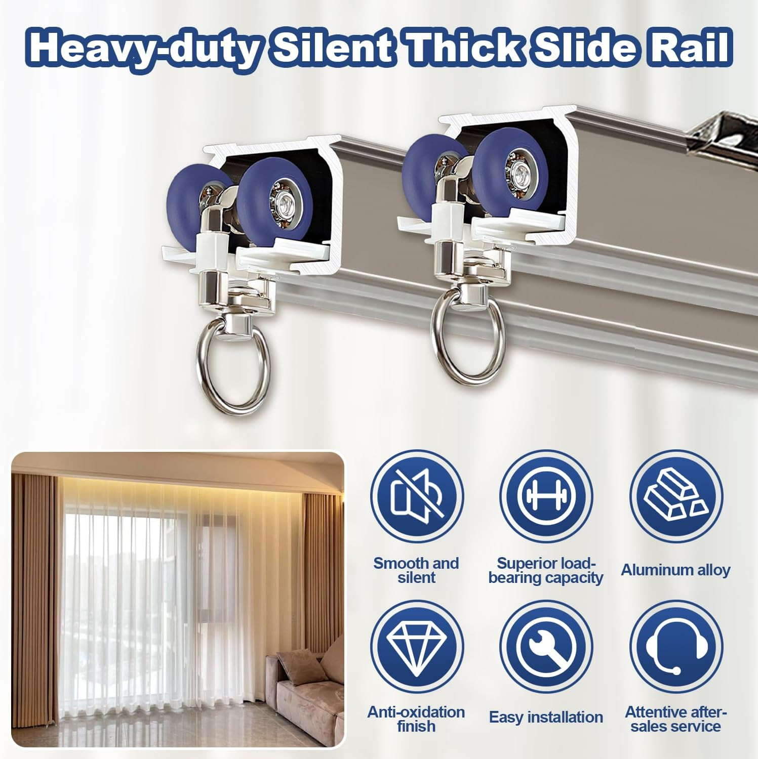 Curtain Double Tracks Ceiling or Wall Mounting, Heavy Duty Aluminum Curtain Slid