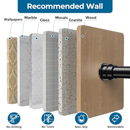 Curtain Rods No Drilling for Windows 28 to 48 Inches,1/2 Inch 28″-48″ Black