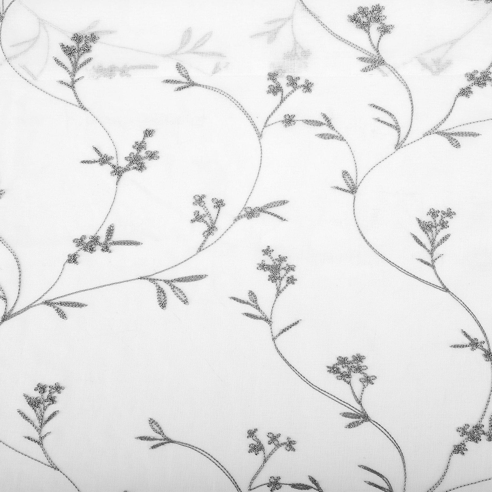 Delia Embroidered Floral Sheer Rod Pocket Curtain Panel, 50″ x 84″, White