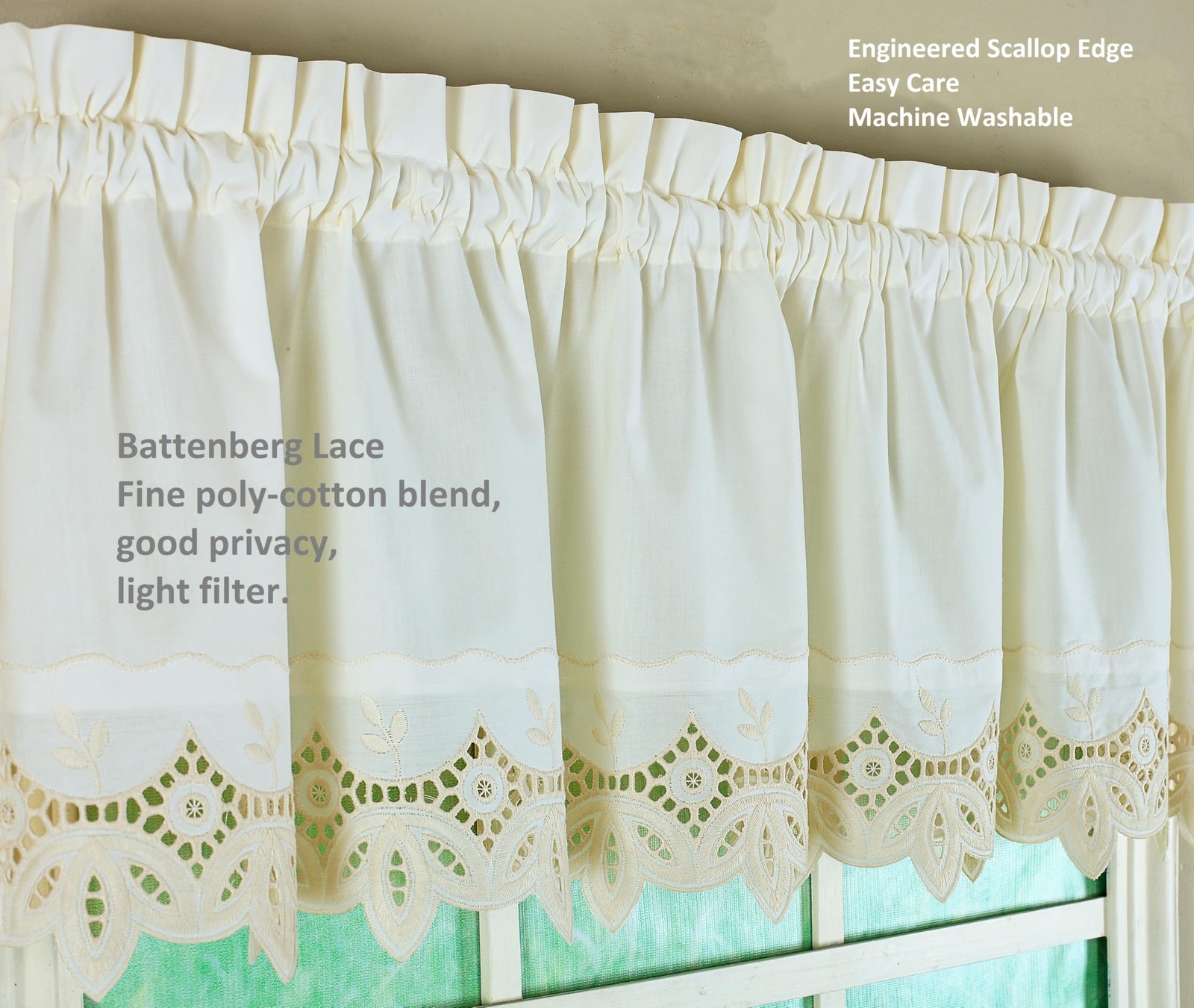Today’S Curtain Todays Curtain Heirloom Battenberg Eyelet Valance 14 Ecru 58 W