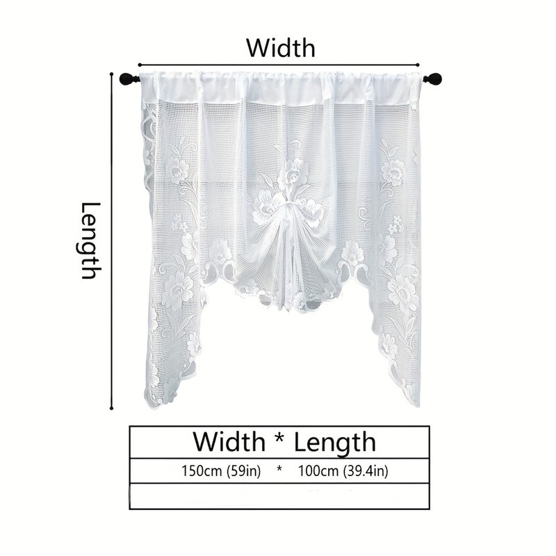 59″X39″ White Semi-Sheer Floral Lace Curtain For Window Decoration Rod Pocket US