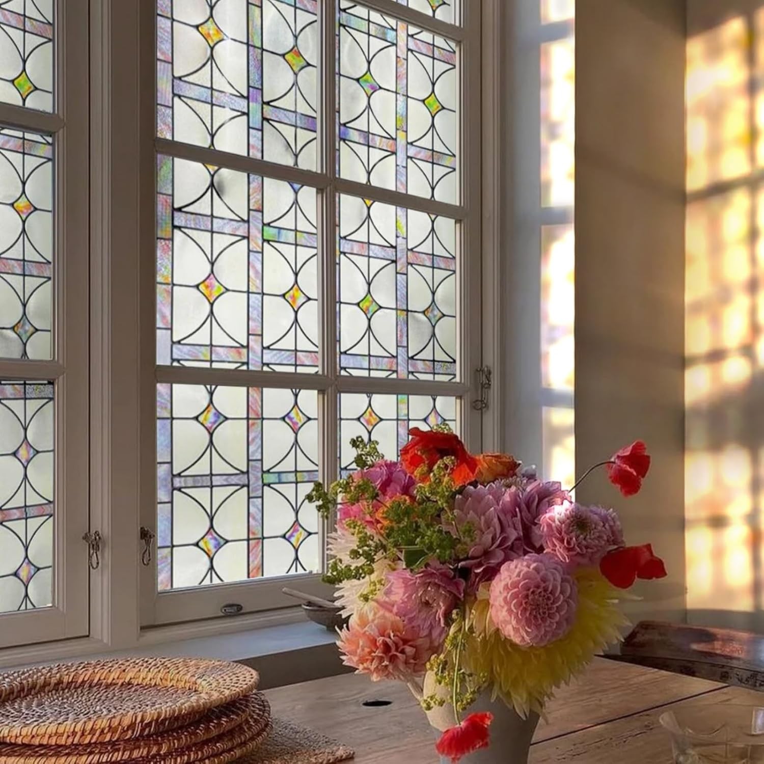 3D Stained Glass Window Film, Decorative Window Privacy Film for Bathroom,Front