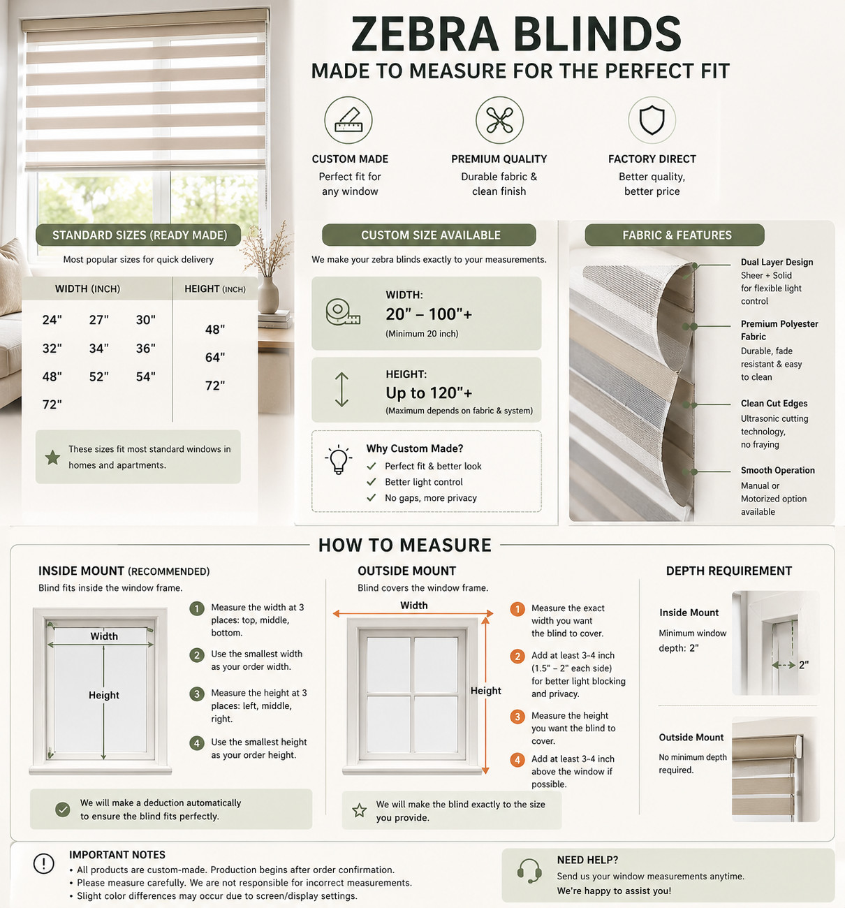 Custom Zebra Blinds for Windows–Day&Night Shade–Made to Measure Factory Direct