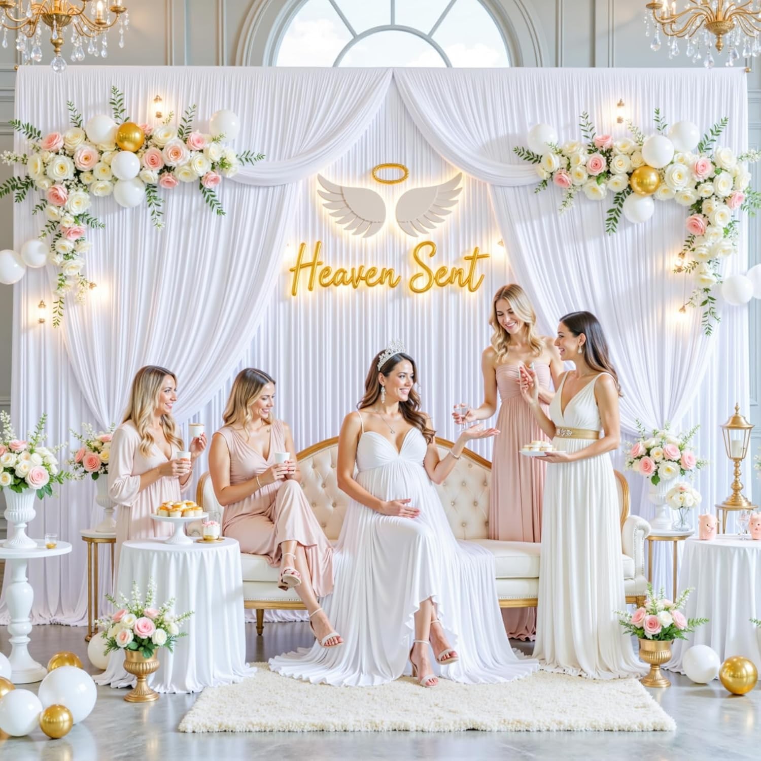8 Panels White Backdrop Curtain for Parties Wedding Wrinkle White Photo Curtains