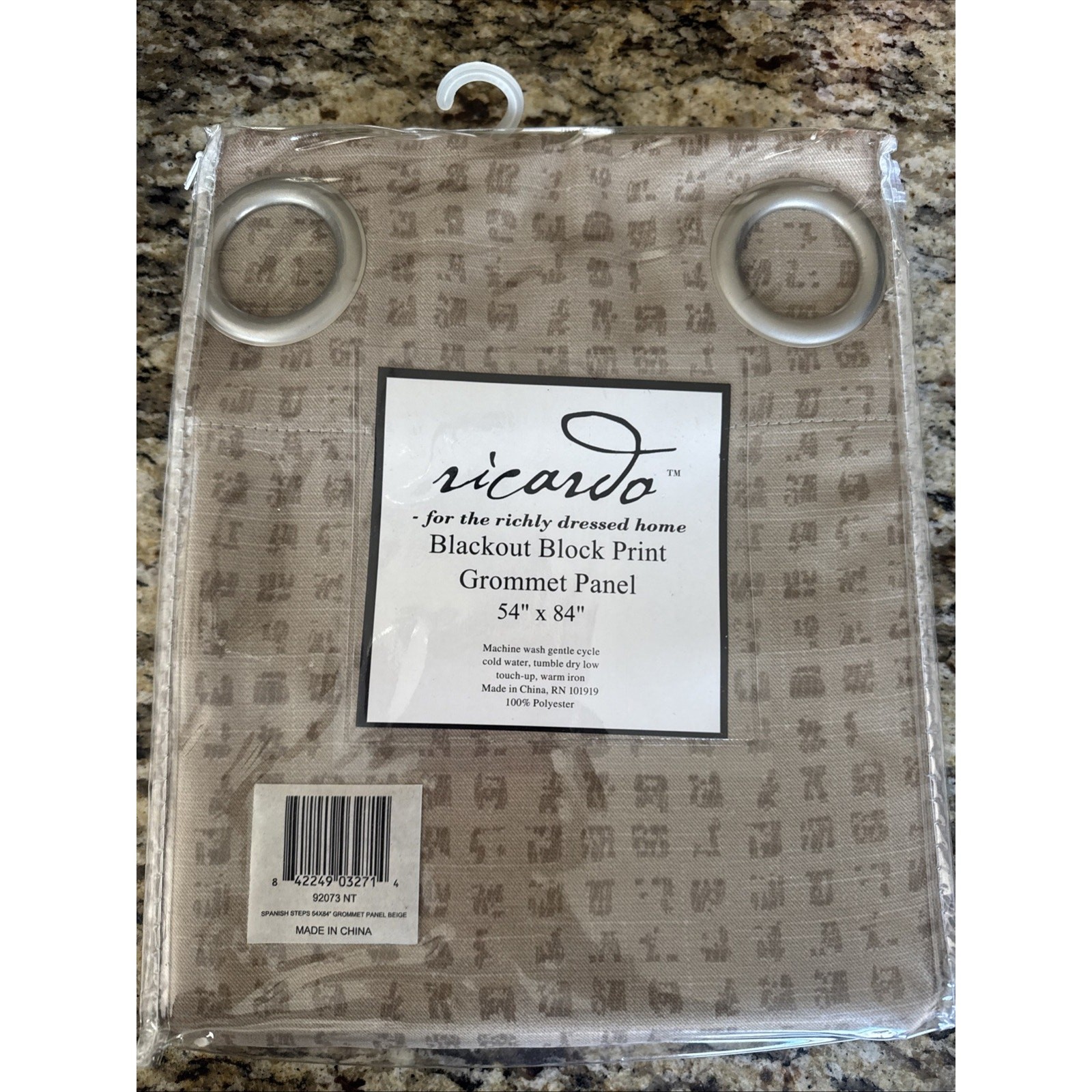 Ricardo Blackout Curtain Panel Spanish Steps Taupe Beige Block Print 54×84 NEW
