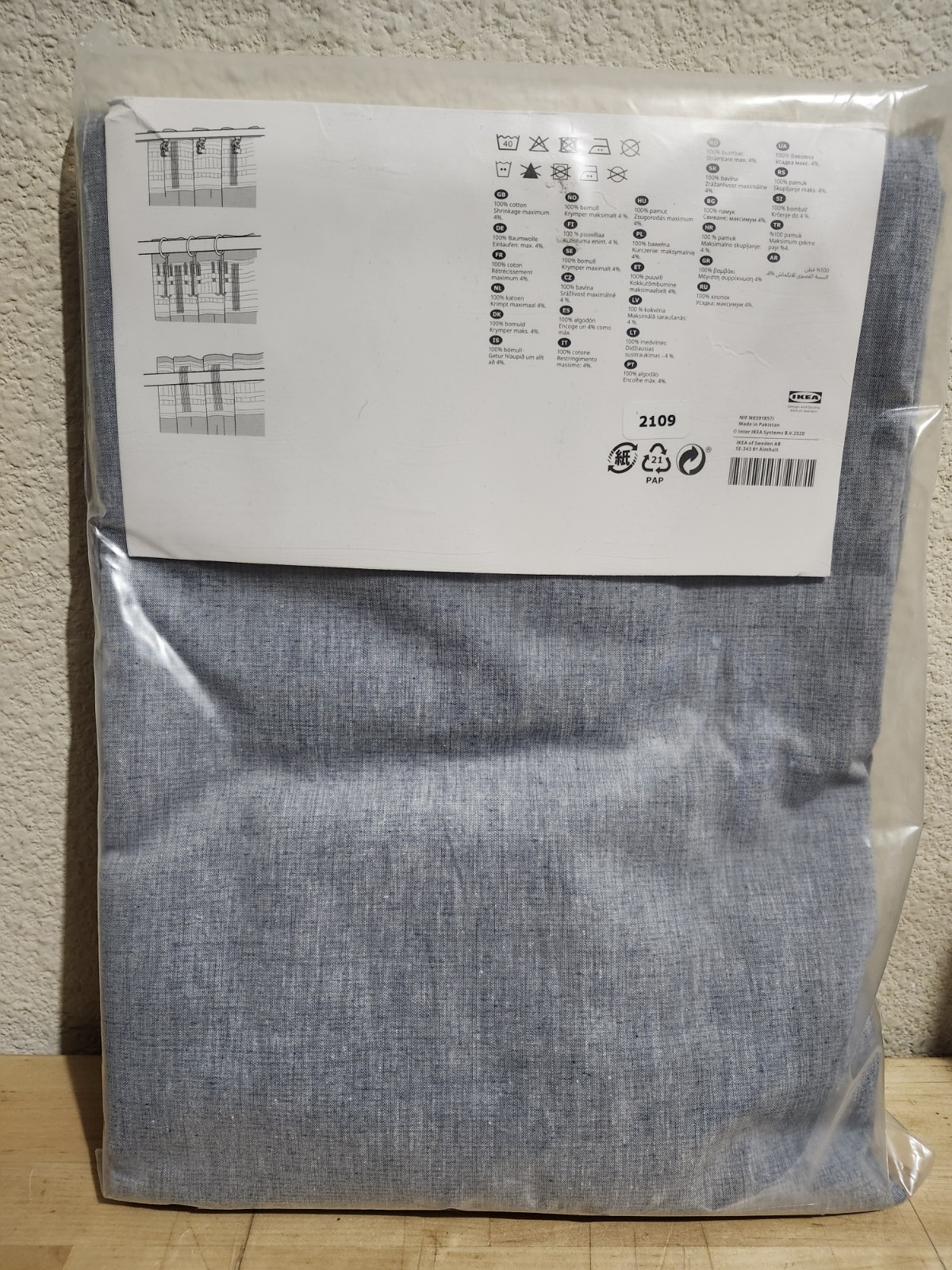 NEW IKEA HANNALILL CURTAINS 1 SET 2 PANELS BLUE GRAY 57″x98″ 100% COTTON