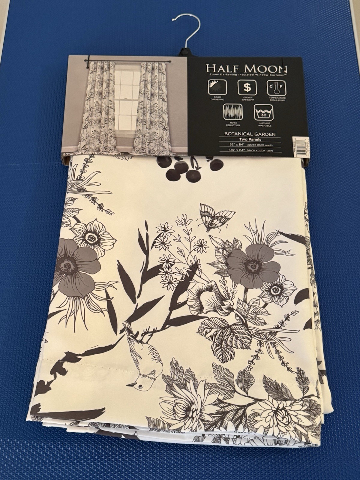 Half Moon Botanical Garden 2 Panel Room Darkening Curtains Grey/White 52×84 Each