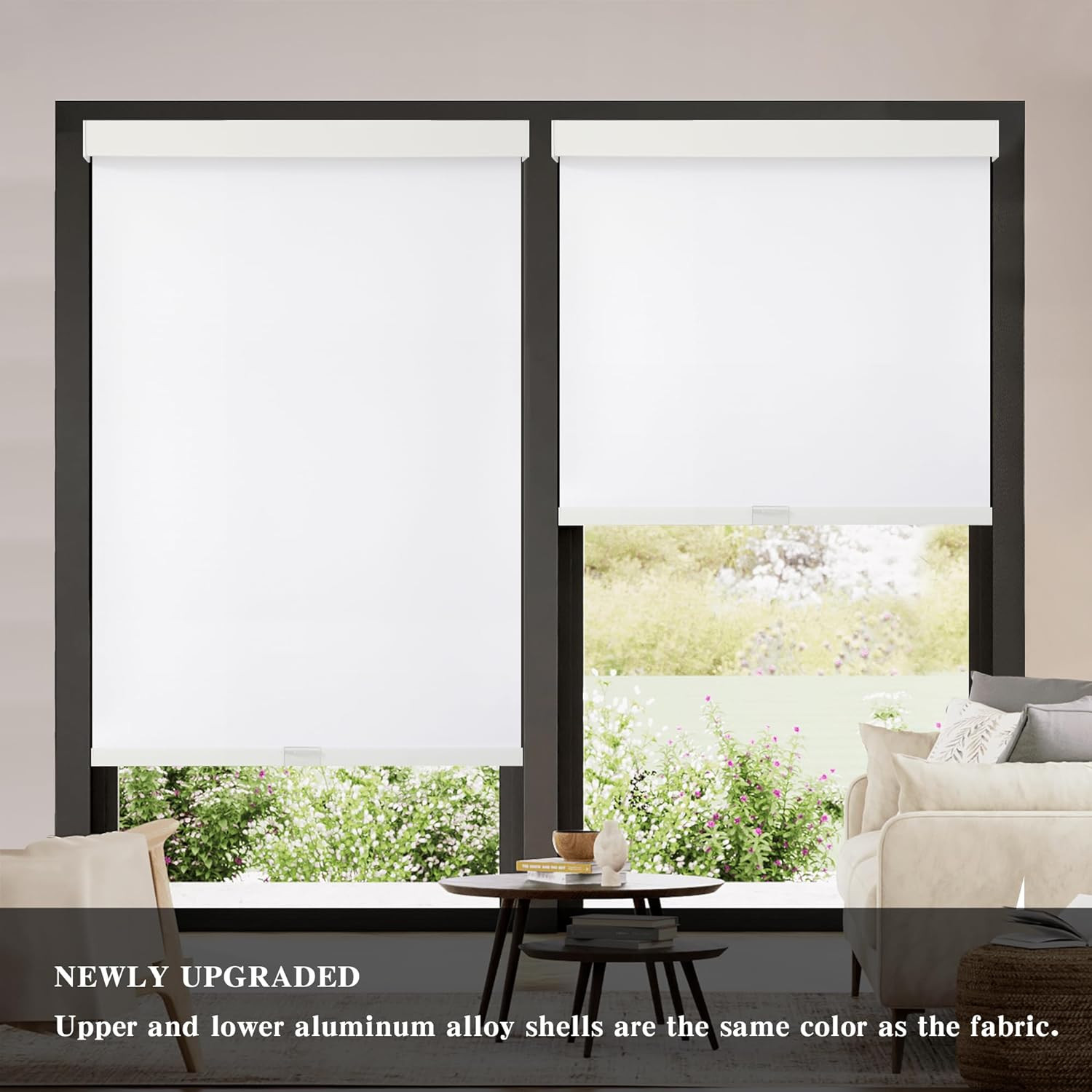 Cordless Blackout Roller Shades with Valance – Thermal Insulated, 34″x72″ White