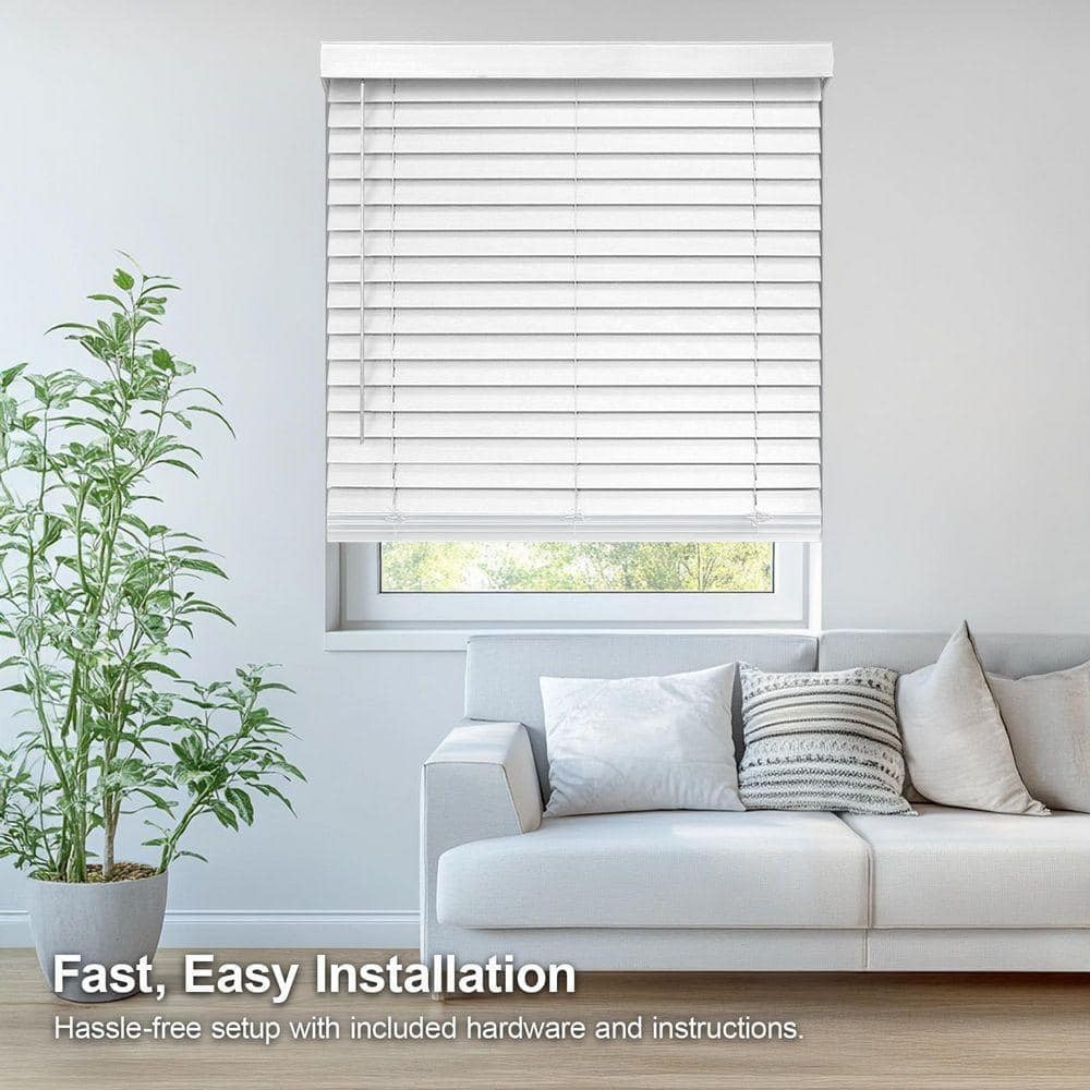 White Cordless Room Darkening Faux Wood Window Blinds with 2 In. Slats, 27 In. W