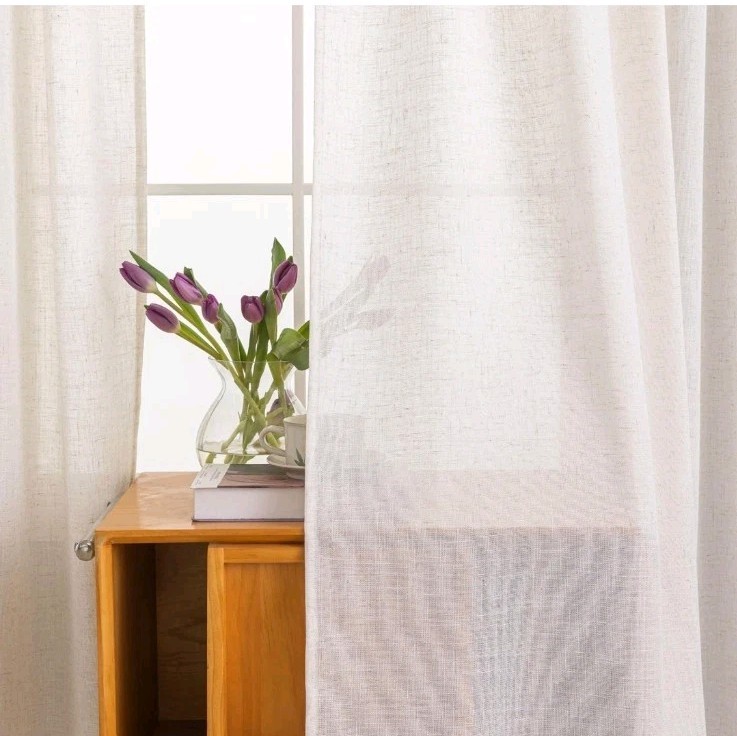 VOILYBIRD Palma Natural Linen Textured Semi Sheer Curtains for Living Room 52×96