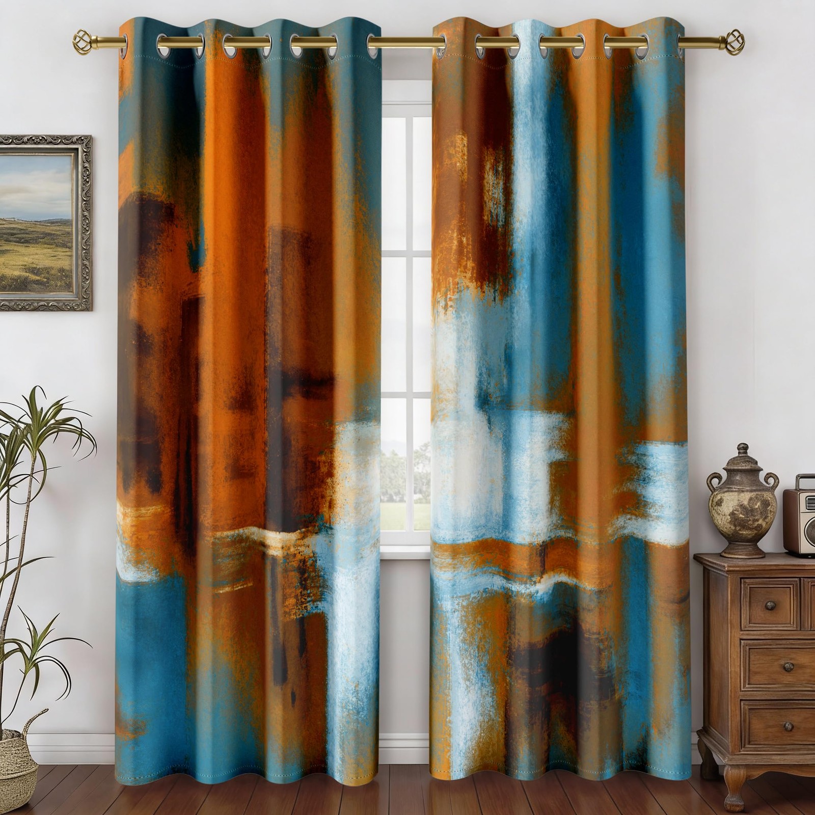 Asuexpect 52×84 Inches Rust Curtains 2 Panels Abstract Curtain Room Darkening