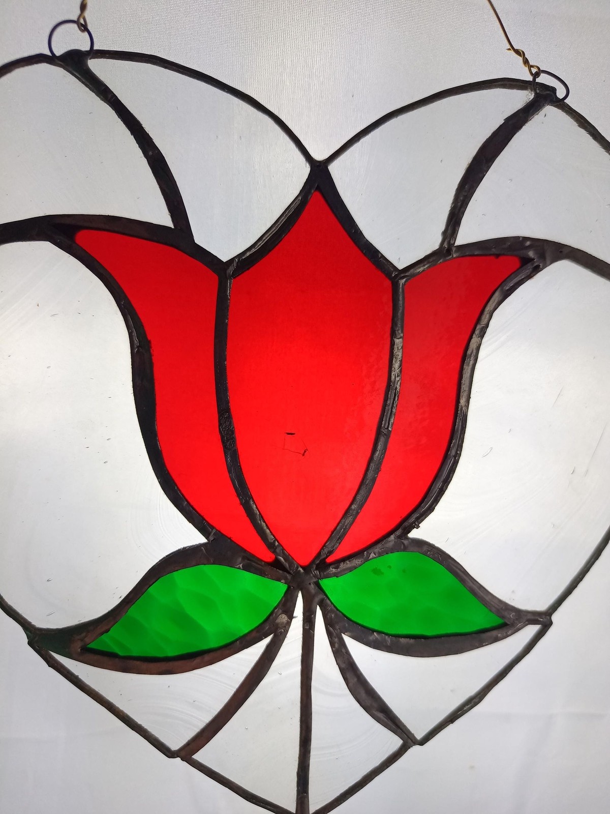 Stained Glass Panel Wall Hanging Window Decor 8 x 8 In Red Tulip Art Glass