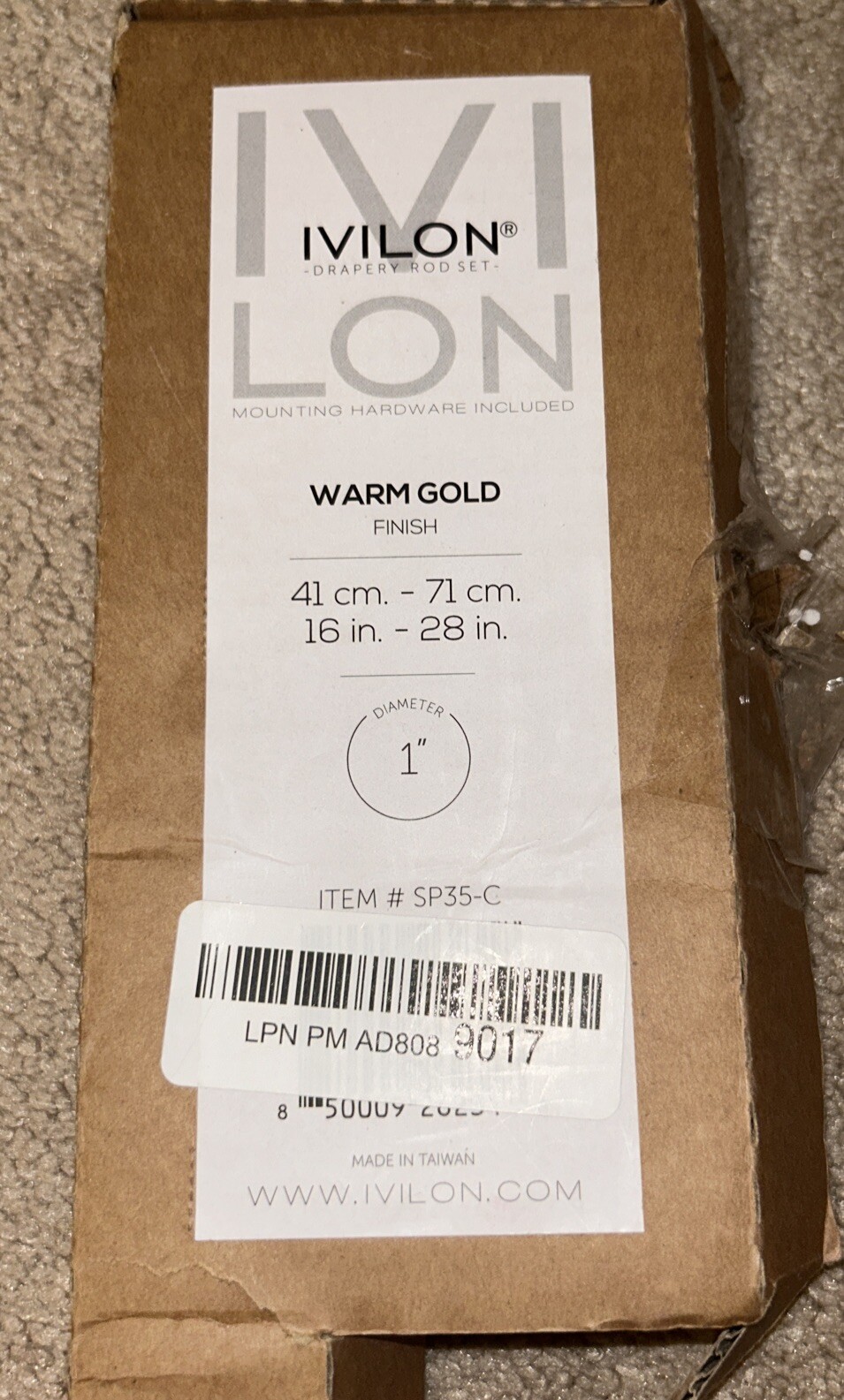 IVILON DRAPERY ROD(Set 41cm- 71cm/16in- 28in)Diameter 1” Warm Gold Finish NEW
