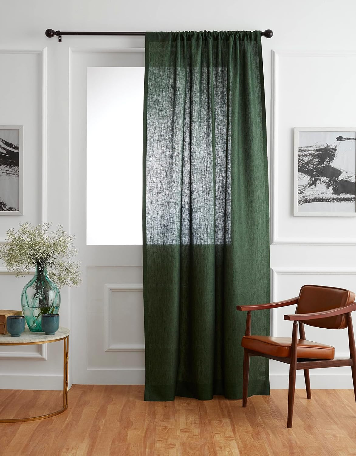 Forest Green Linen Curtain 52×96 Inch Light Filtering Rod Pocket – 1 Panel