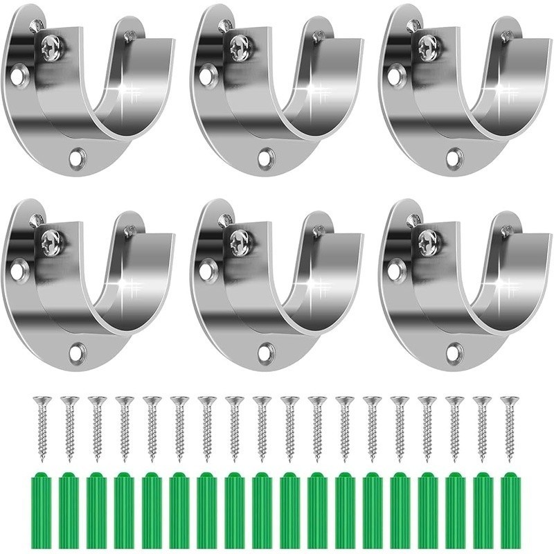 Heavy Duty Stainless Steel U-Shaped Curtain Rod Holders Wall Mount 6 Pack New