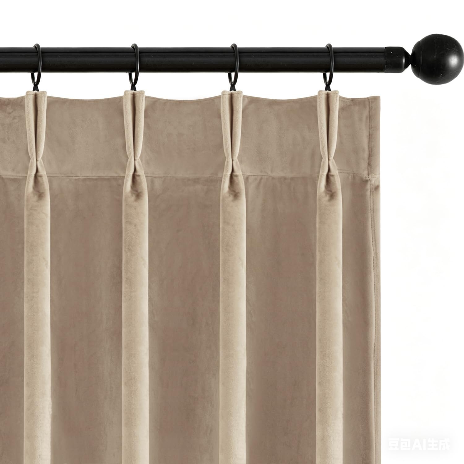 Camel Beige Velvet Curtains 108 inches Long, Pinch Pleated Blackout Drapes wi…