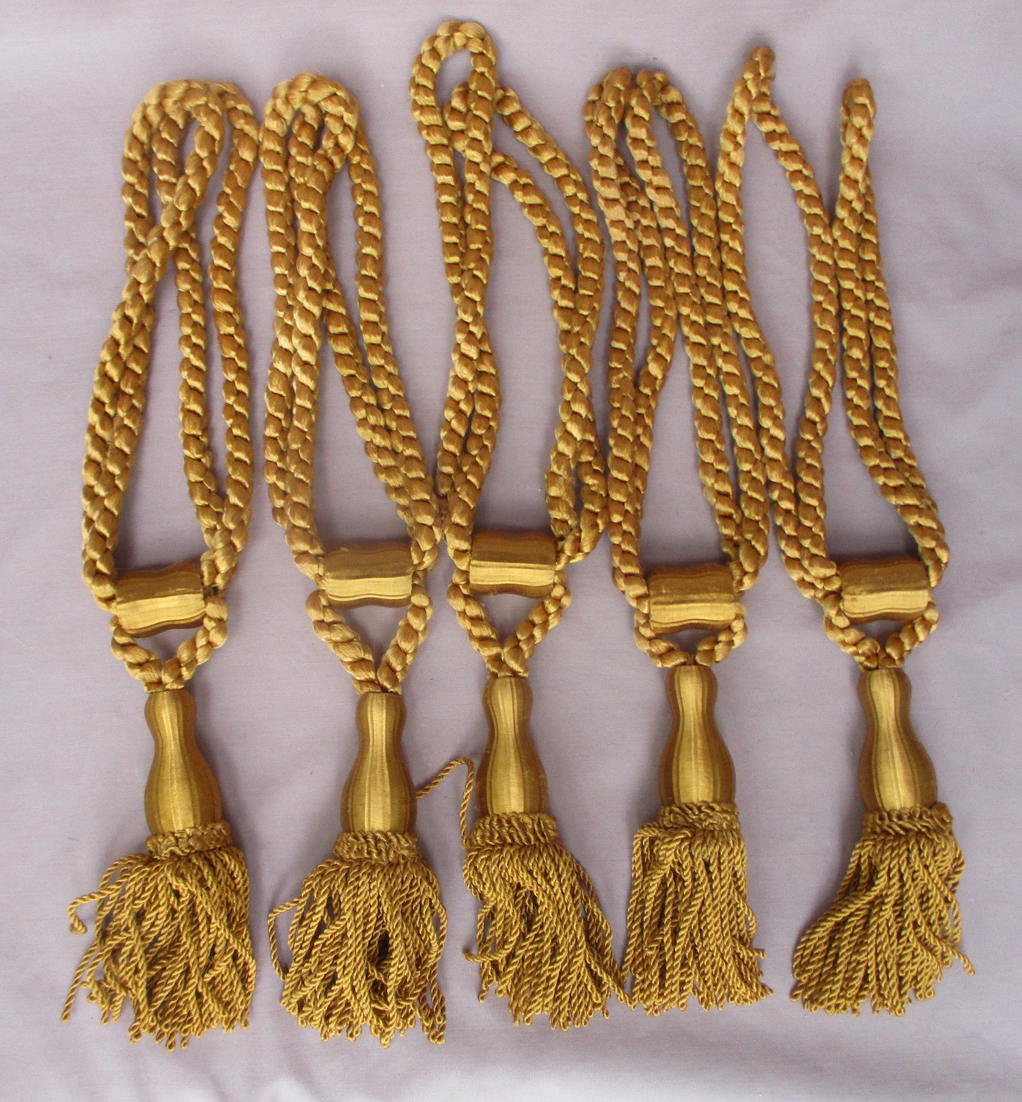 Six 17″ Long Braided Curtain Rope Tassels Tiebacks Tie Backs Gold Decor
