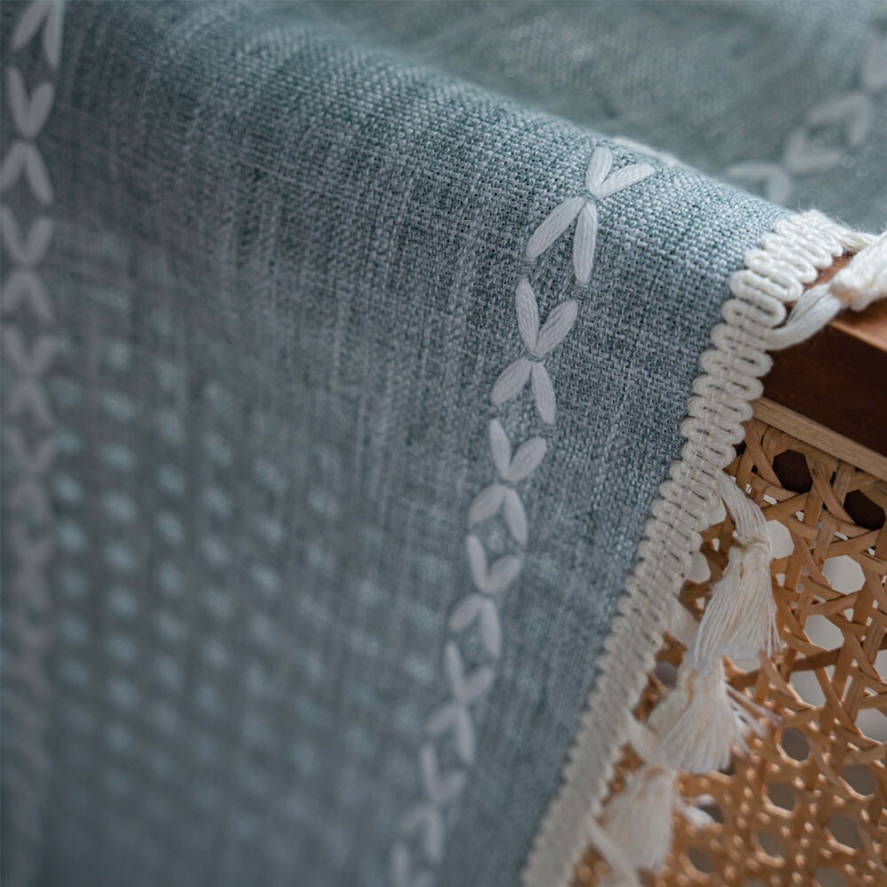 Rustic Striped Embroidered Curtain Window Drapes Panel Farmhouse Boho Home Decor