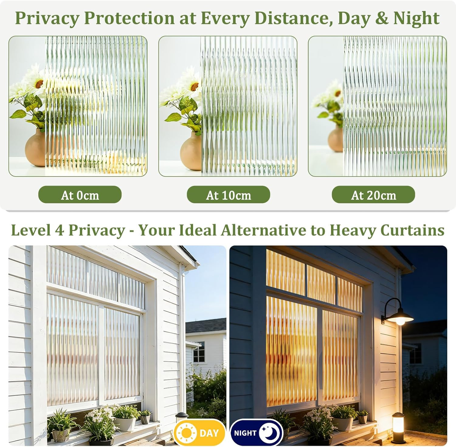 Reeded Glass Privacy Window Film with 3 Tools, 3D Decorative Fluted Frosted Patt